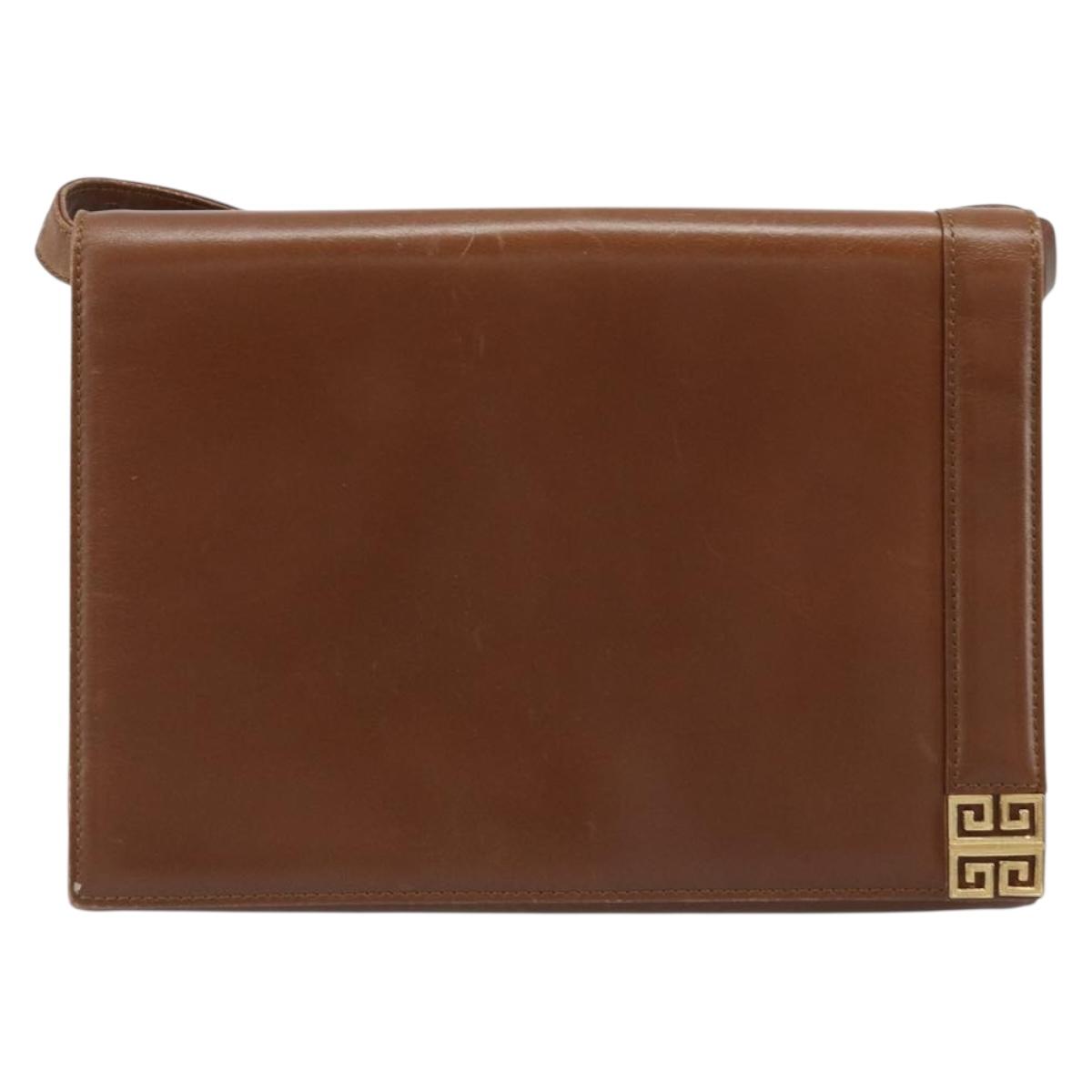 GIVENCHY Shoulder Bag Leather Brown Gold Auth bs33714