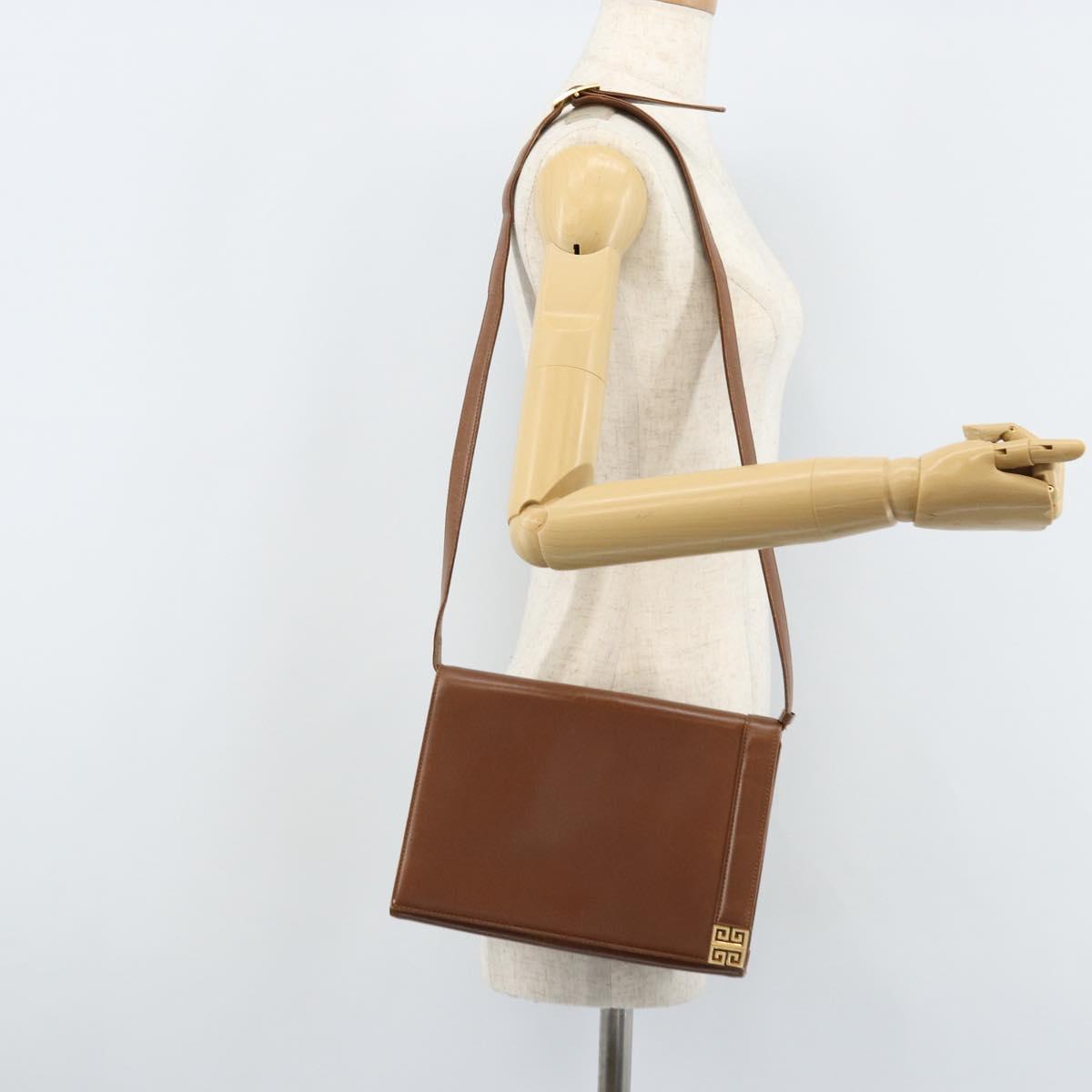 GIVENCHY Shoulder Bag Leather Brown Gold Auth bs33714