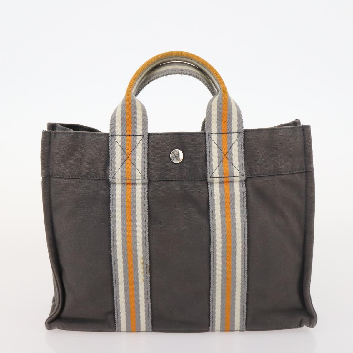 HERMES Fourre Tout Hand Bag Canvas 2 Set Gray Navy Auth bs33715