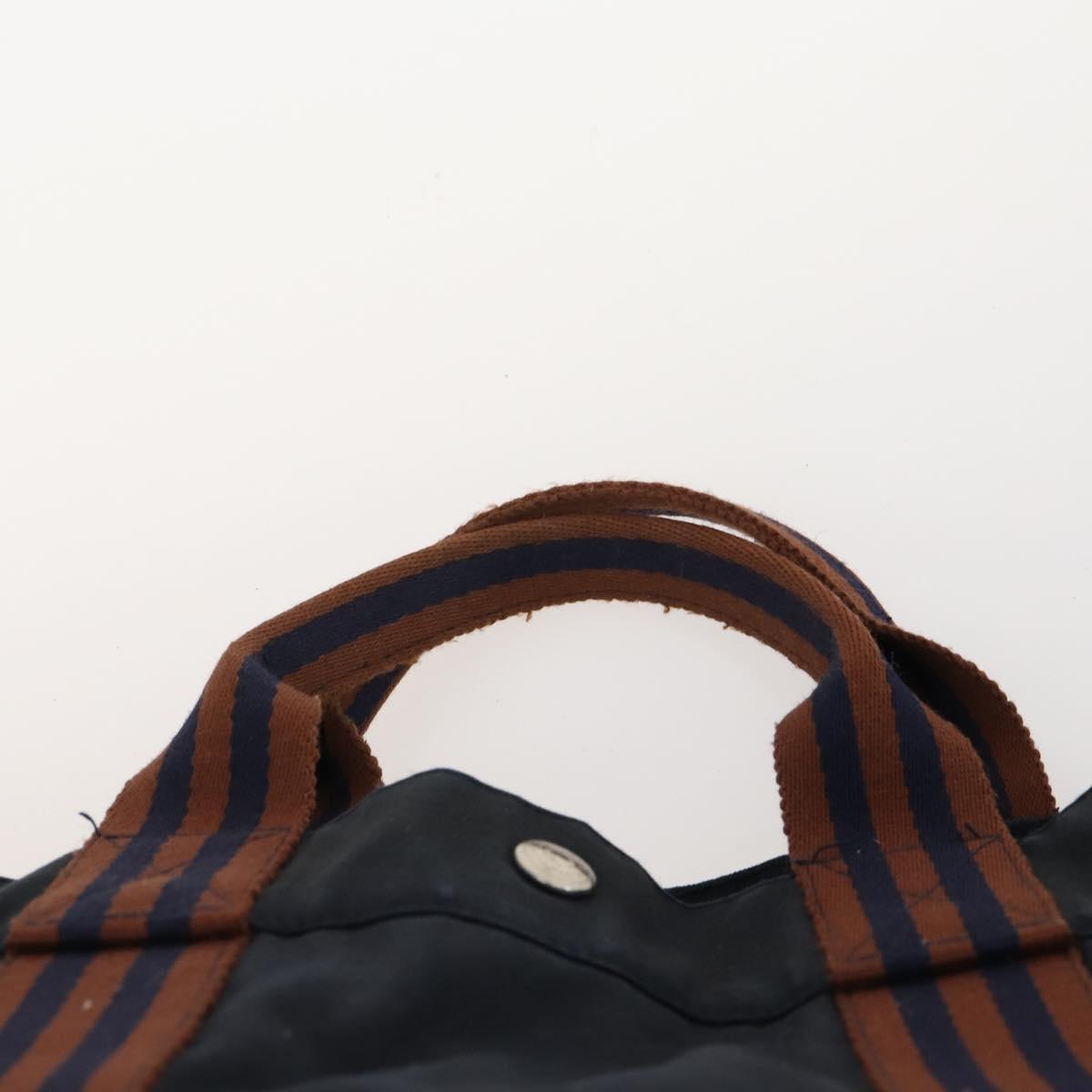 HERMES Fourre Tout Hand Bag Canvas 2 Set Gray Navy Auth bs33715