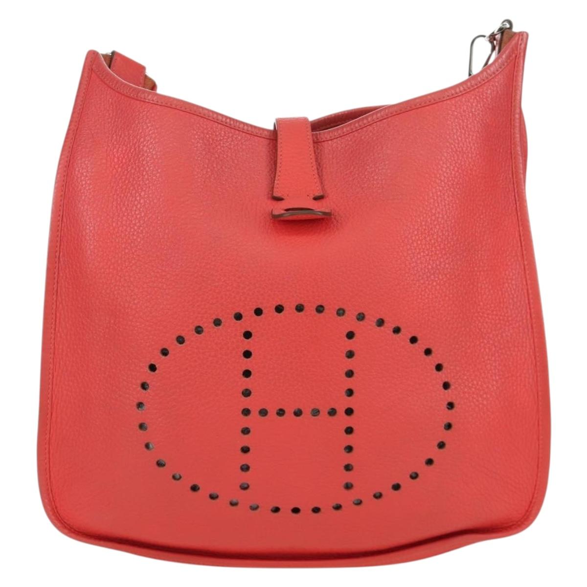 HERMES Evelyn GM Shoulder Bag Leather Pink Silver Auth bs33716V