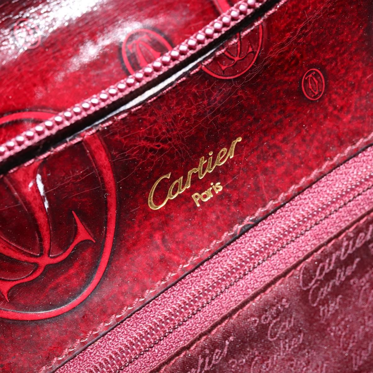 CARTIER Backpack Patent leather Red Gold Auth bs33722