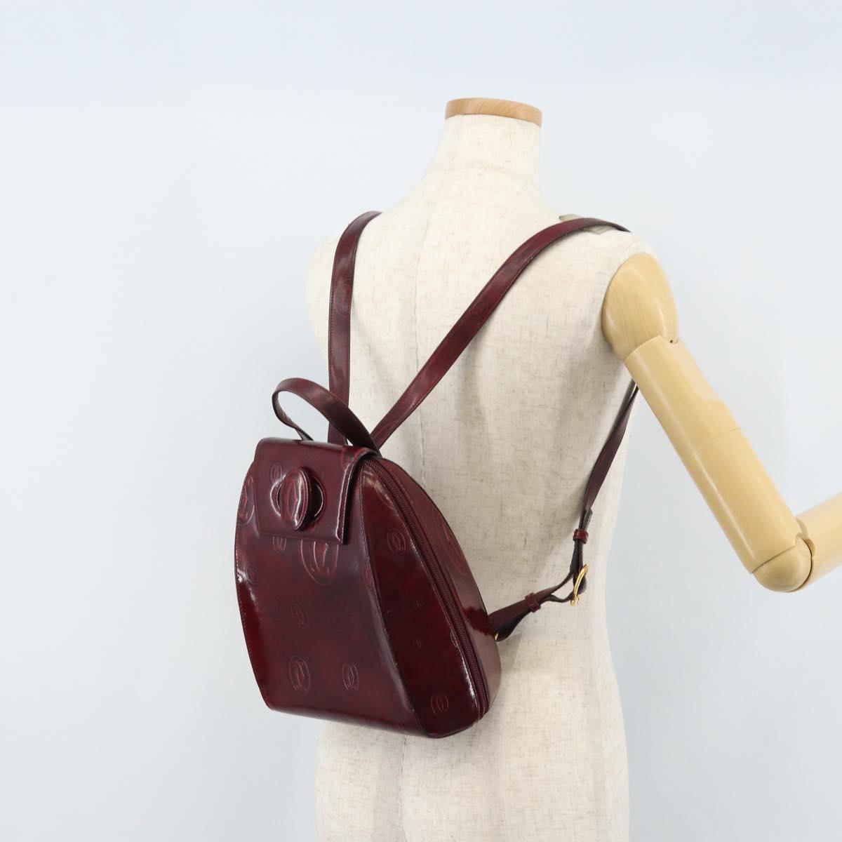 CARTIER Backpack Patent leather Red Gold Auth bs33722