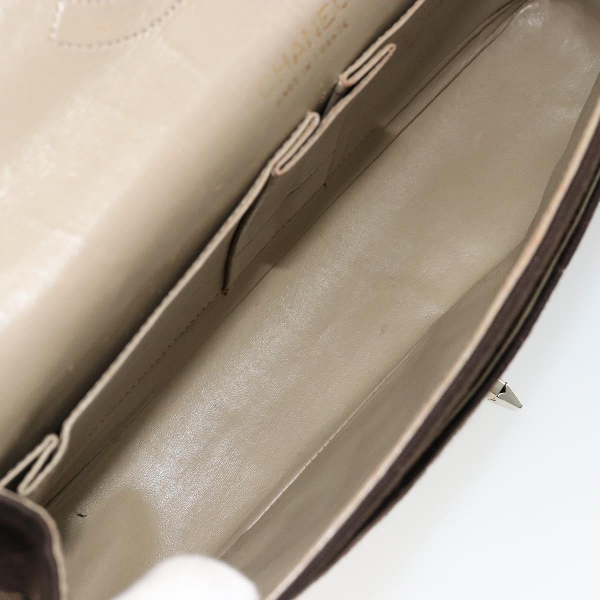 CHANEL Matelasse Chain Shoulder Bag Cotton Brown Gold CC Auth bs33723
