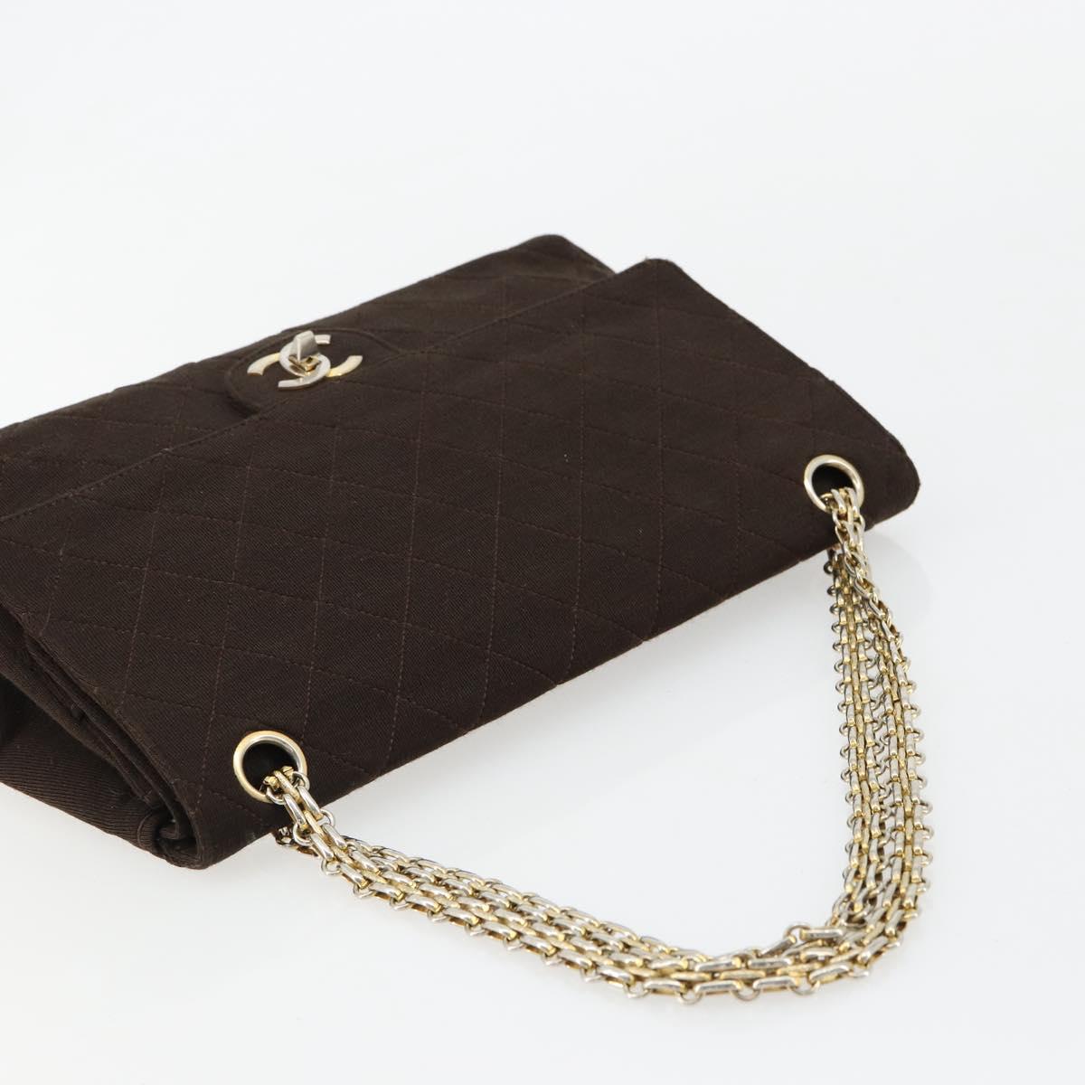 CHANEL Matelasse Chain Shoulder Bag Cotton Brown Gold CC Auth bs33723