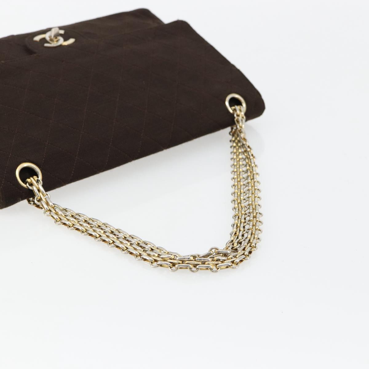 CHANEL Matelasse Chain Shoulder Bag Cotton Brown Gold CC Auth bs33723