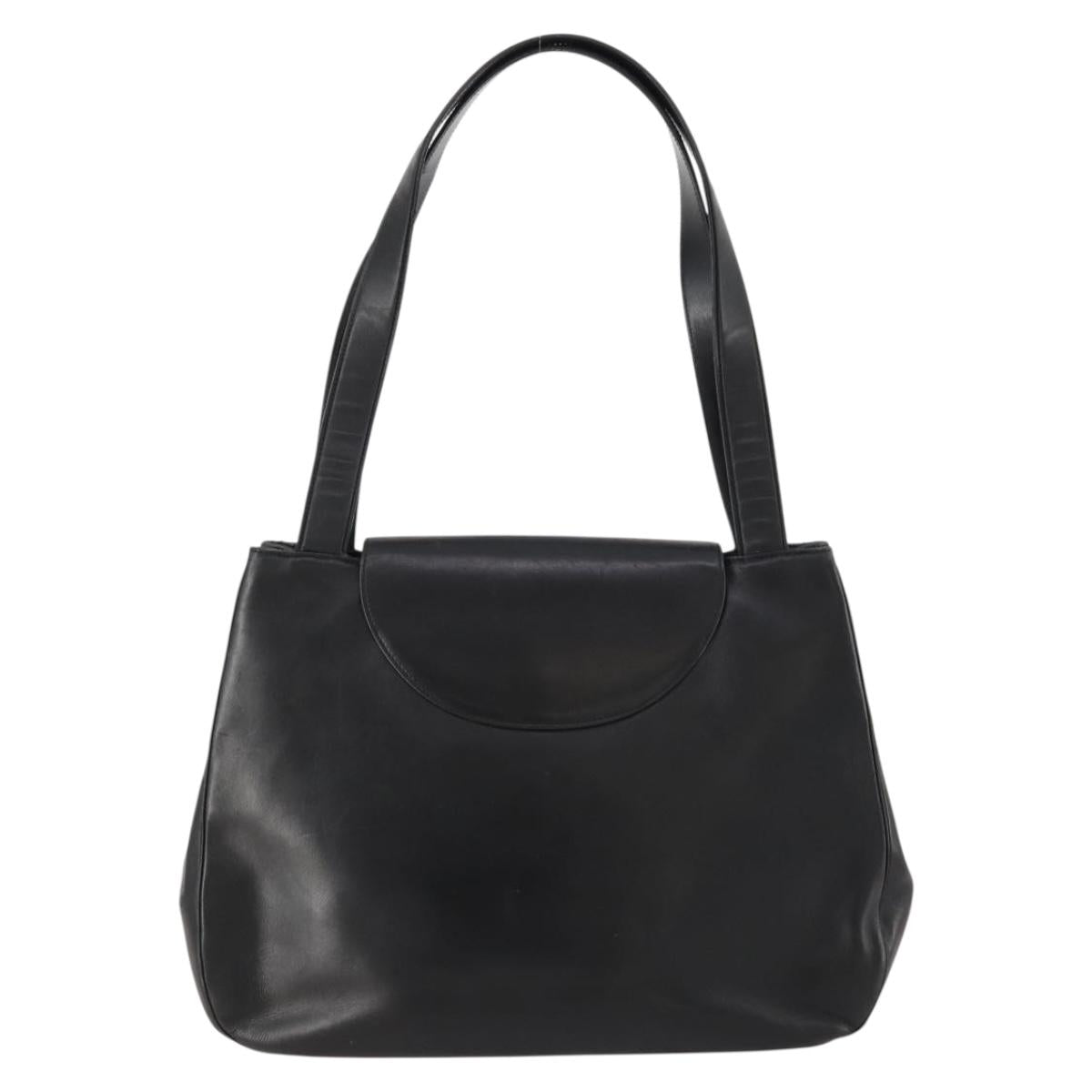 CARTIER Tote Bag Leather Black Gold Auth bs33730