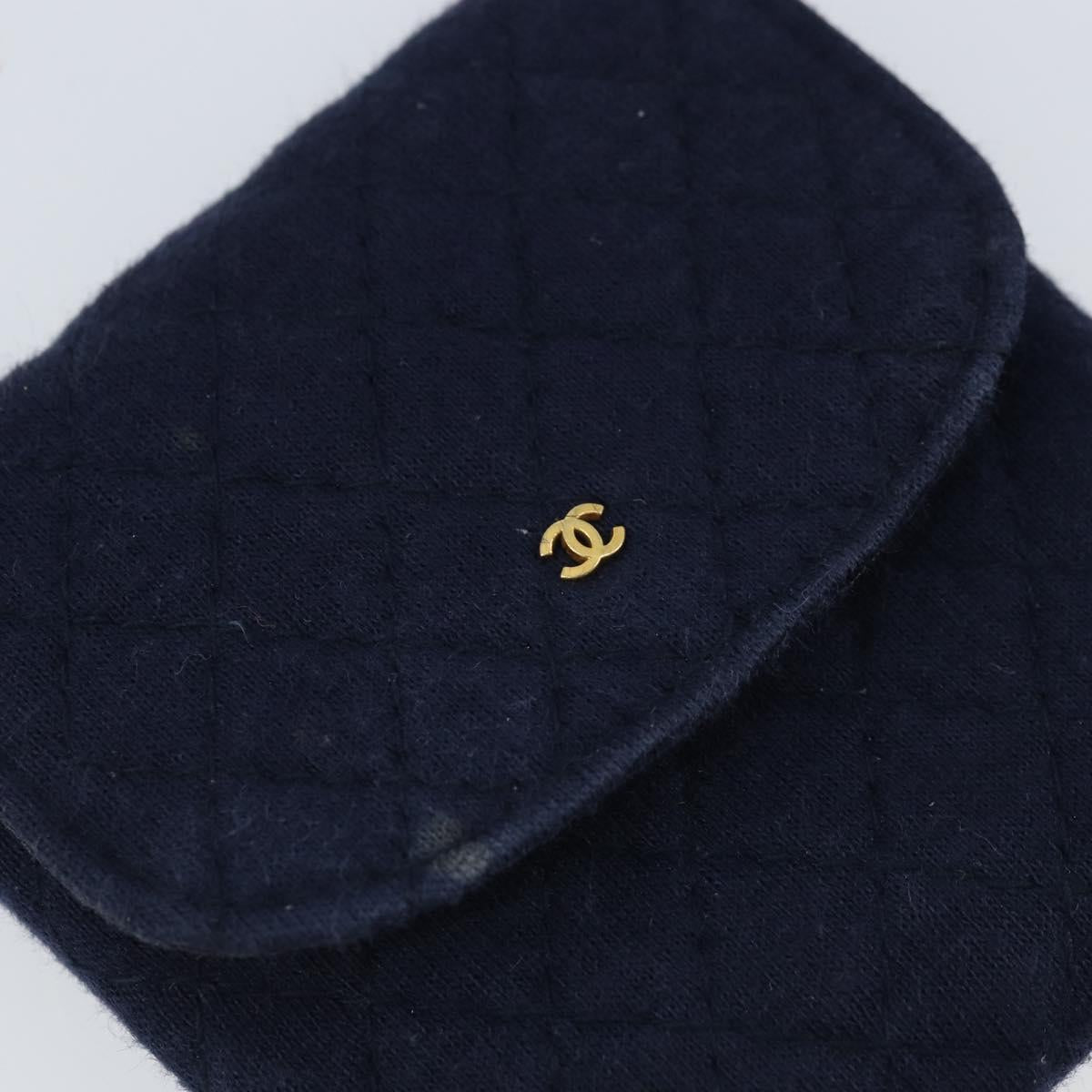 CHANEL Chain Pouch Cotton Navy Gold CC Auth bs33731