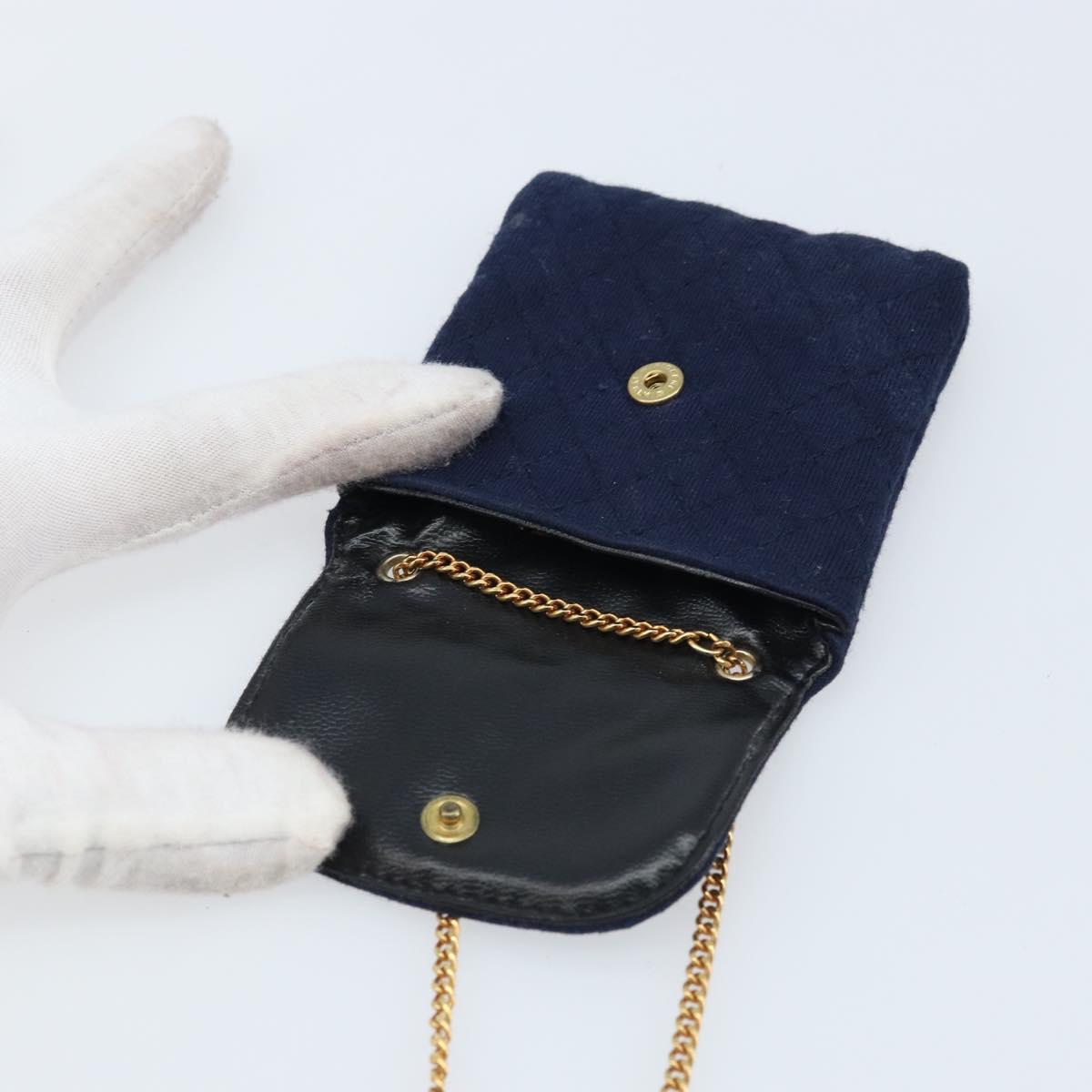 CHANEL Chain Pouch Cotton Navy Gold CC Auth bs33731