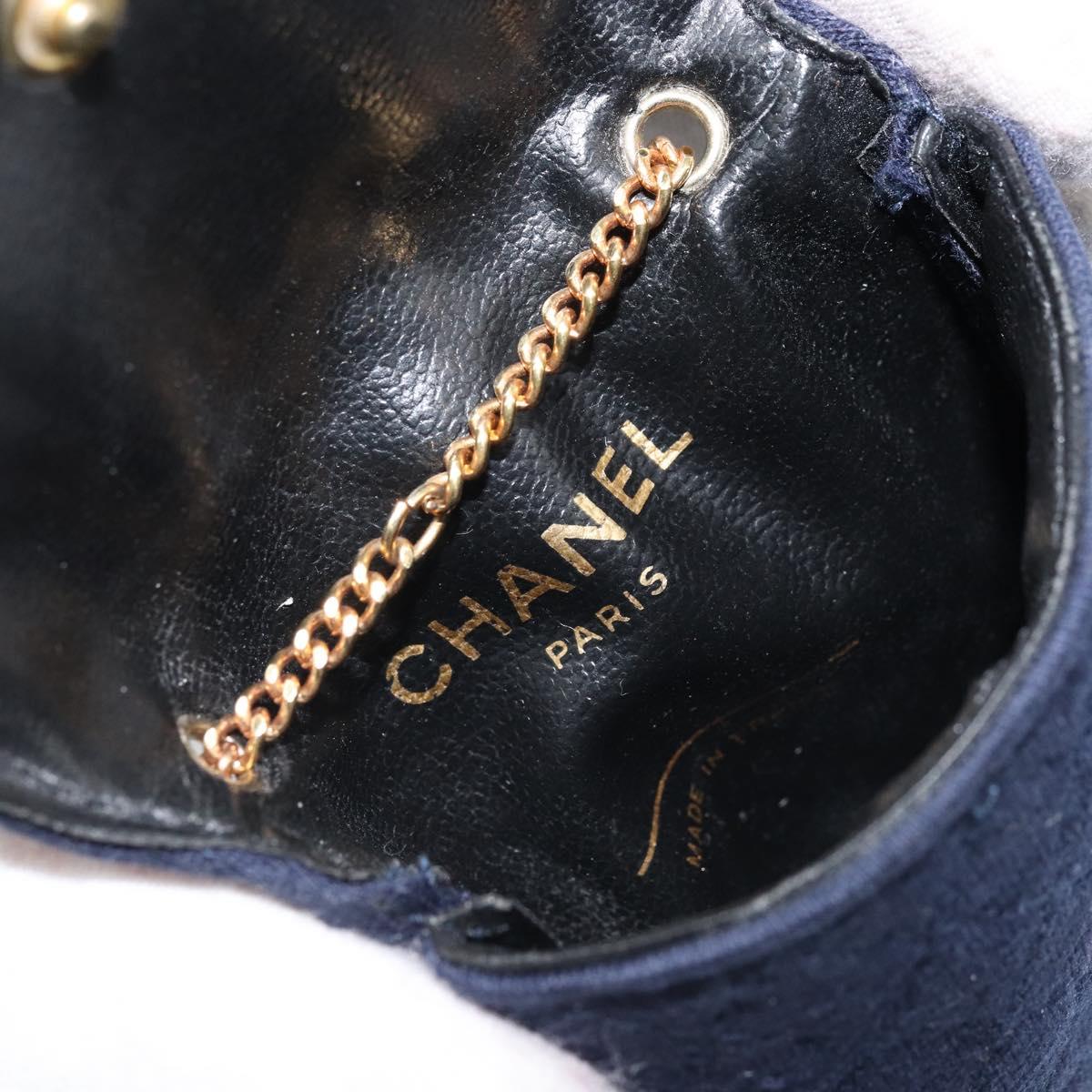 CHANEL Chain Pouch Cotton Navy Gold CC Auth bs33731