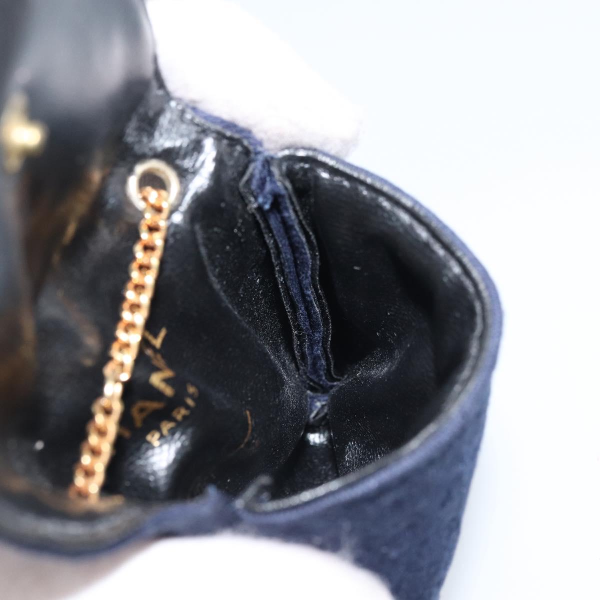 CHANEL Chain Pouch Cotton Navy Gold CC Auth bs33731