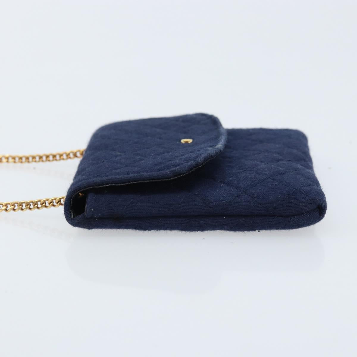 CHANEL Chain Pouch Cotton Navy Gold CC Auth bs33731