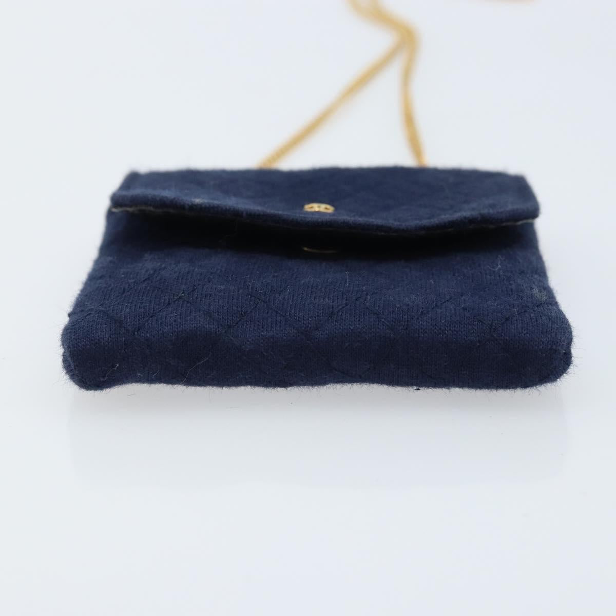 CHANEL Chain Pouch Cotton Navy Gold CC Auth bs33731
