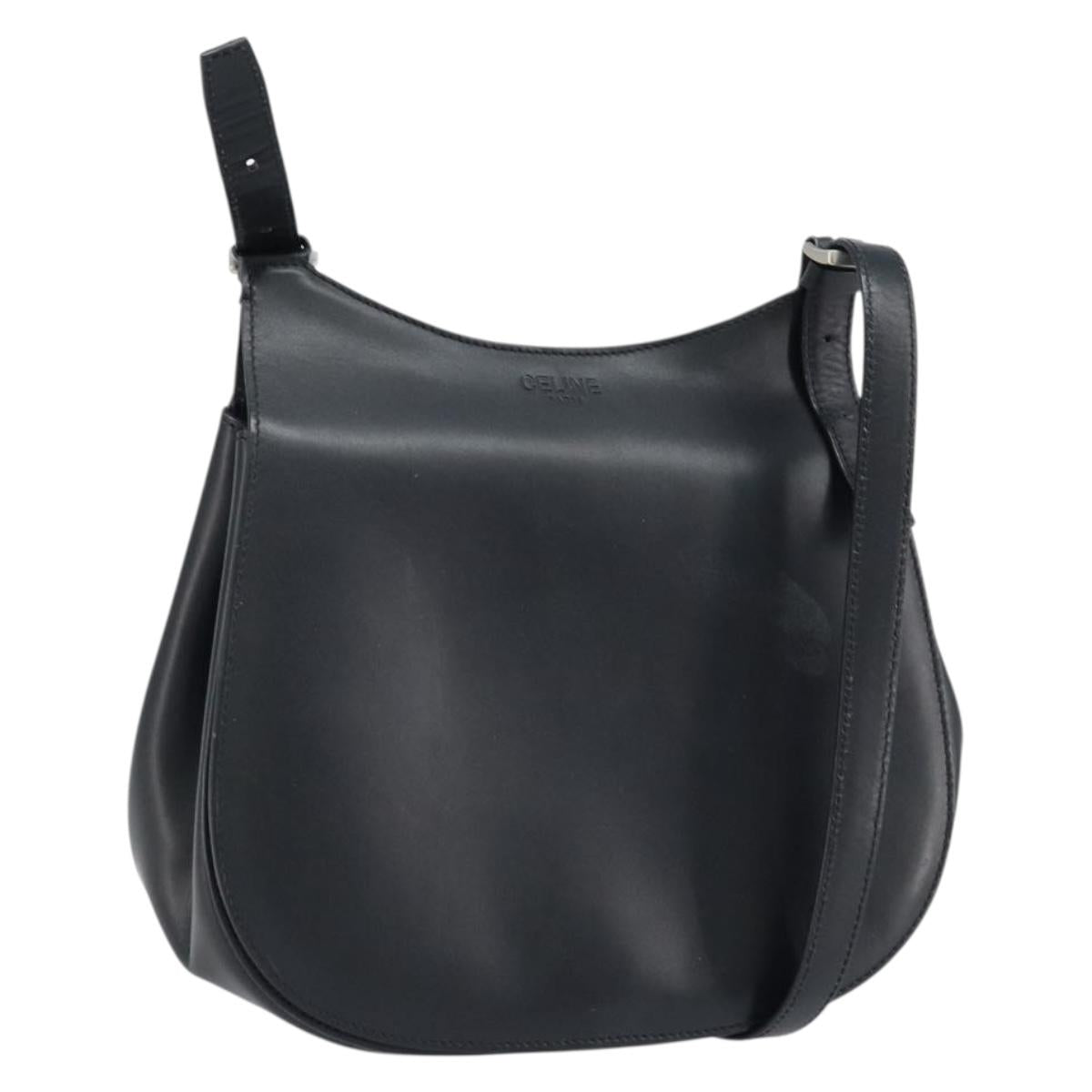 CELINE Shoulder Bag Leather Black Silver Auth bs33732