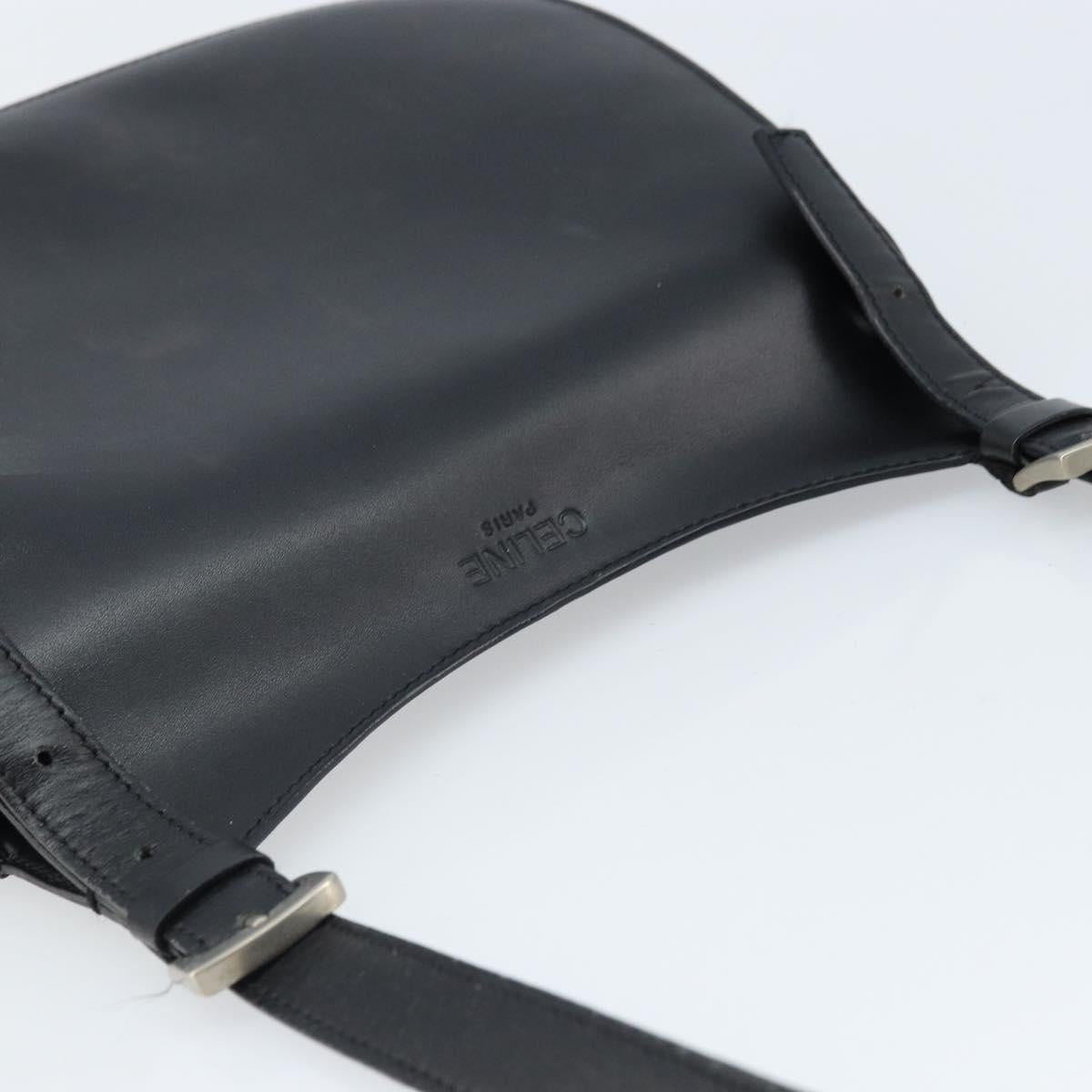 CELINE Shoulder Bag Leather Black Silver Auth bs33732