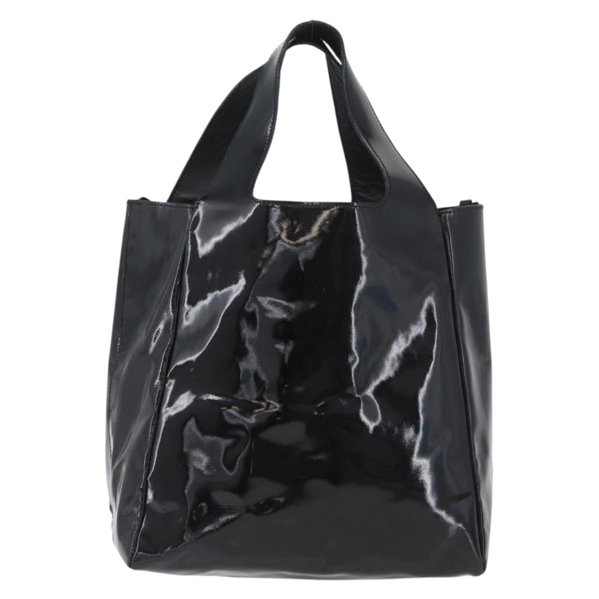 PRADA Hand Bag Patent leather Black Silver Auth bs33735