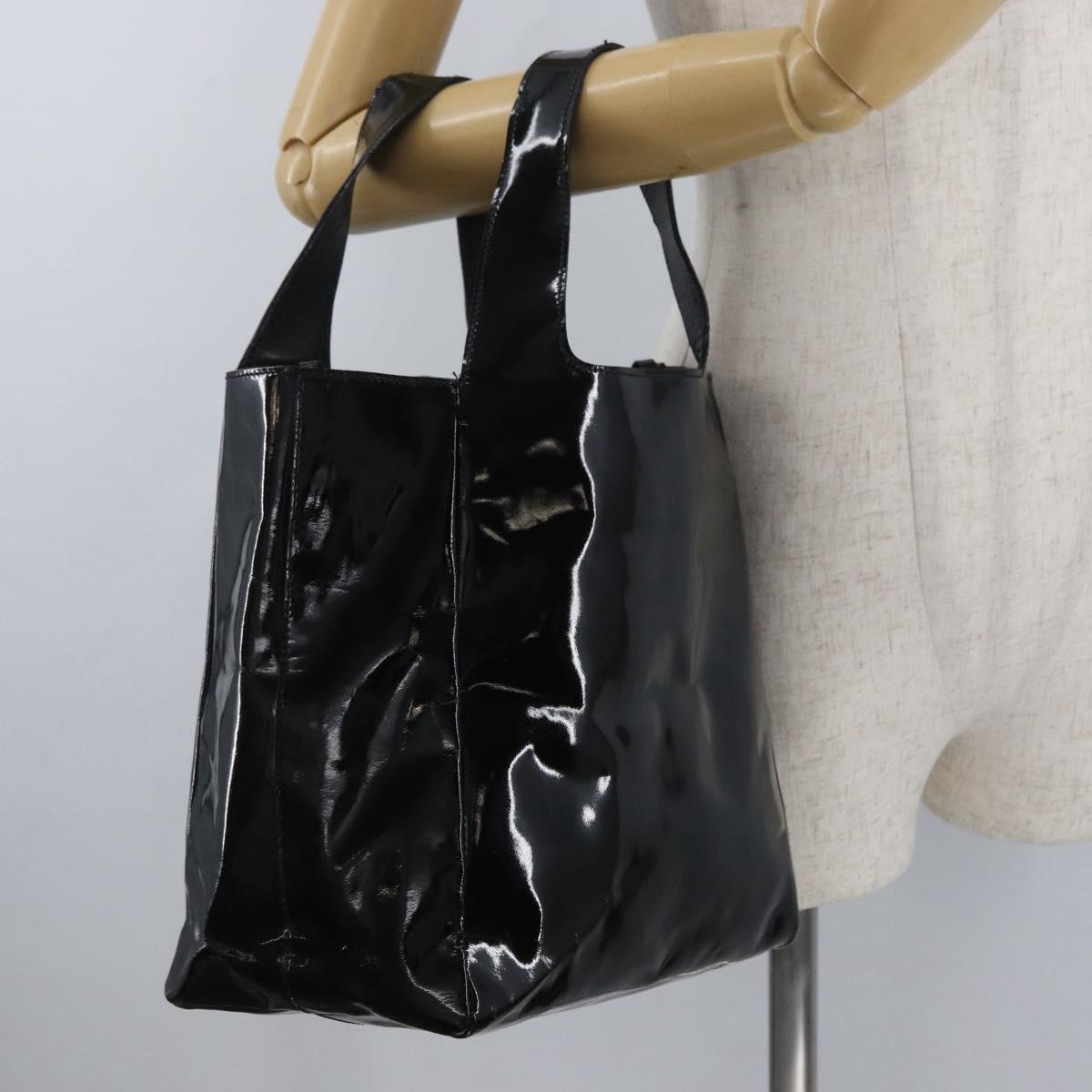PRADA Hand Bag Patent leather Black Silver Auth bs33735