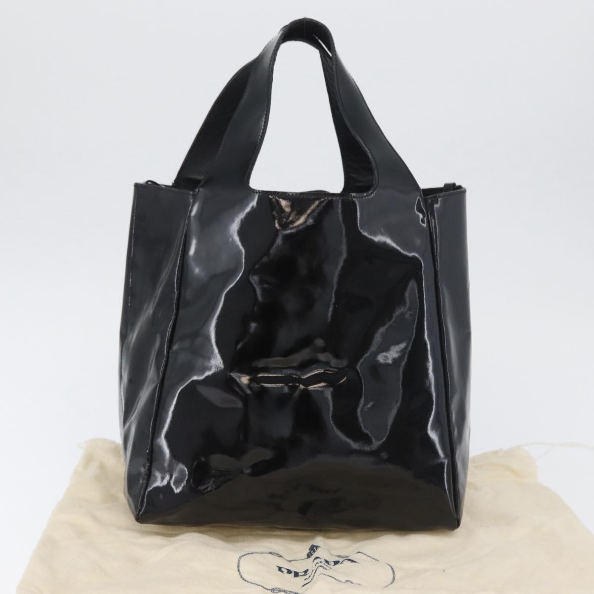 PRADA Hand Bag Patent leather Black Silver Auth bs33735