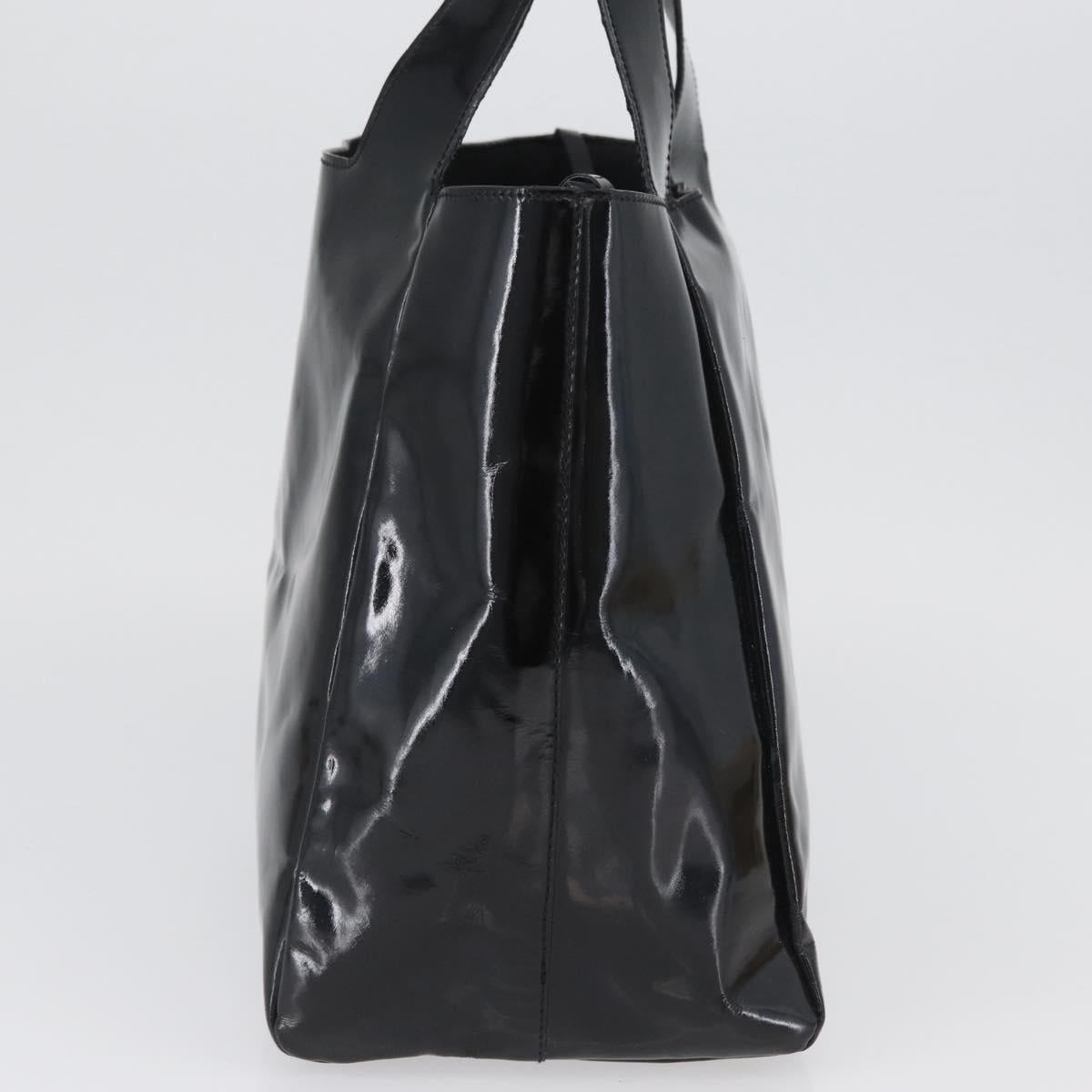 PRADA Hand Bag Patent leather Black Silver Auth bs33735