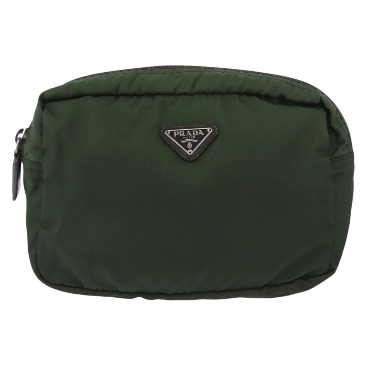 PRADA Pouch Nylon 2 Set Khaki Black Auth bs33737