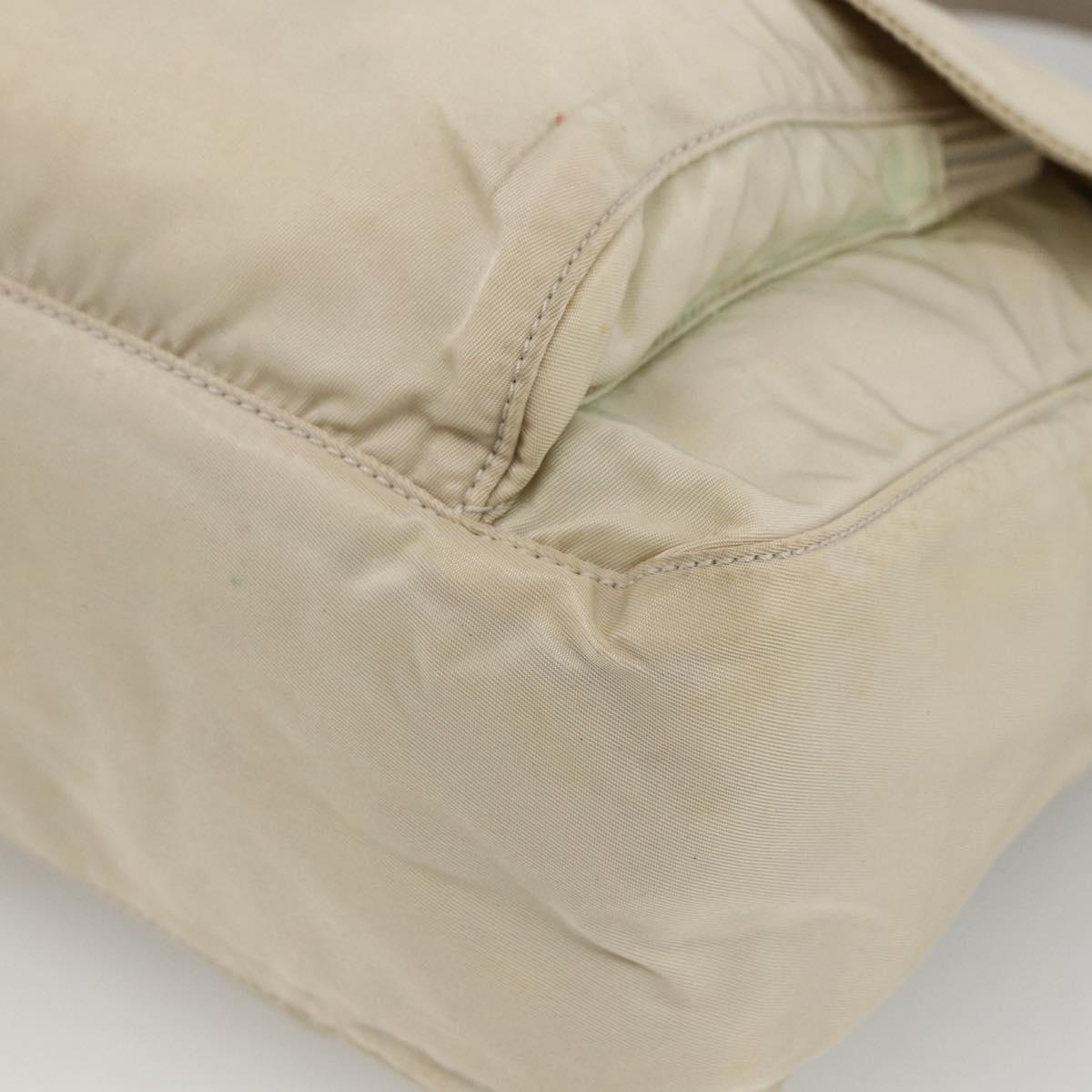 PRADA Shoulder Bag Nylon Beige Silver Auth bs33739
