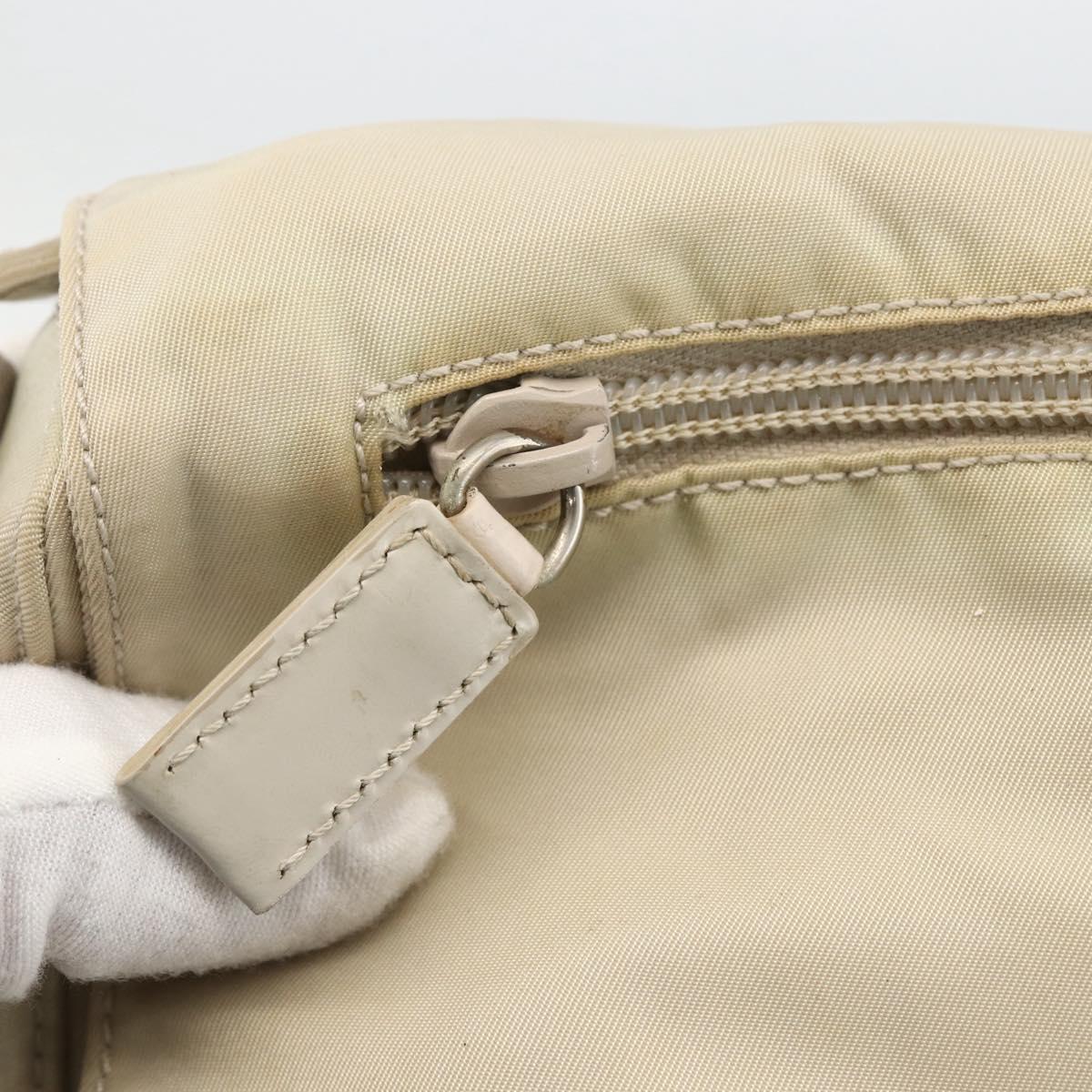 PRADA Shoulder Bag Nylon Beige Silver Auth bs33739