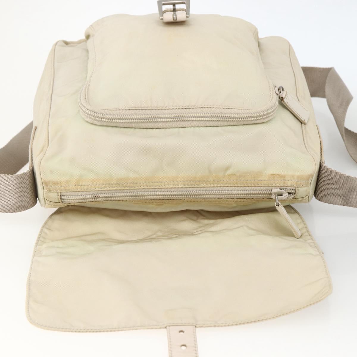 PRADA Shoulder Bag Nylon Beige Silver Auth bs33739