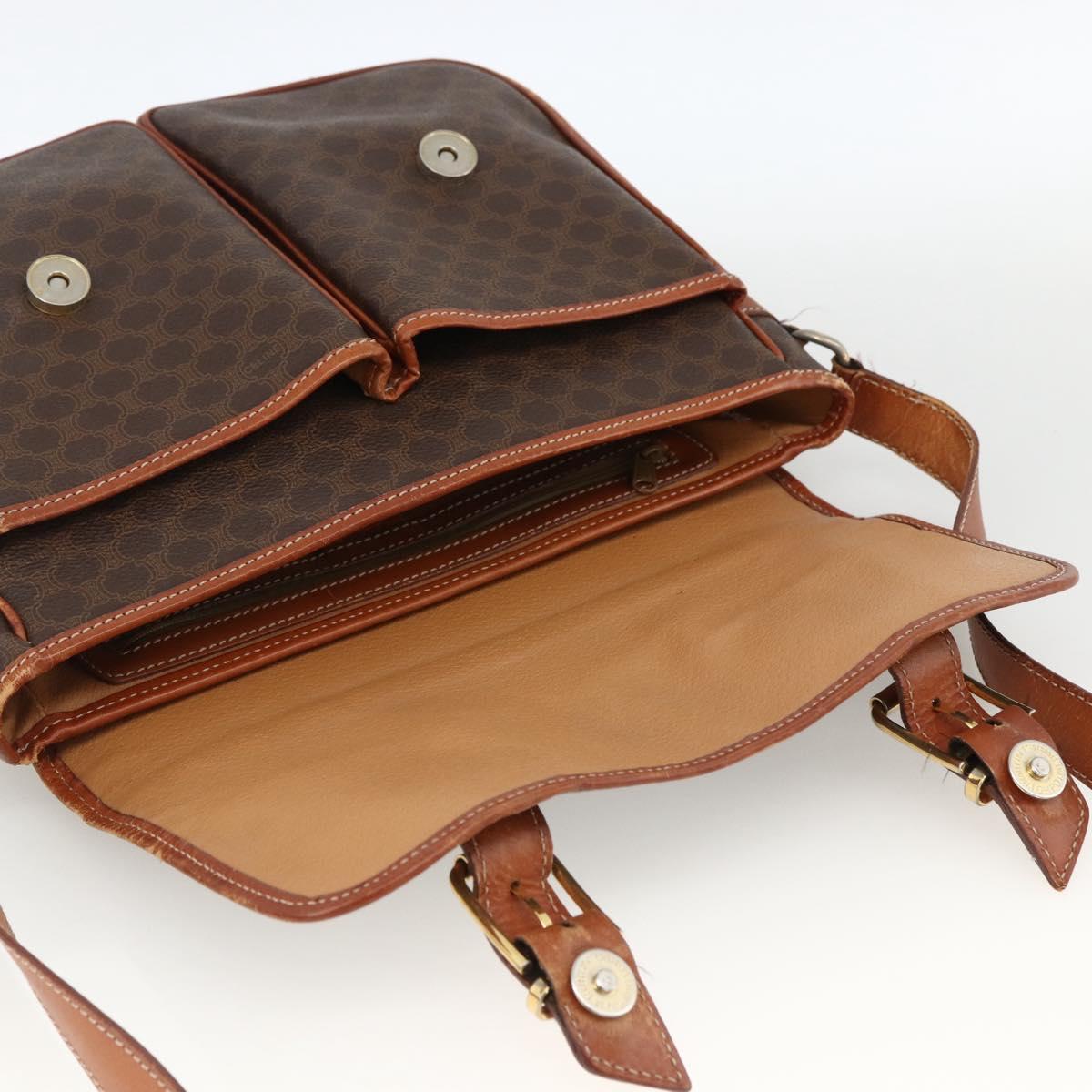 CELINE Macadam Canvas Shoulder Bag PVC Leather Brown Gold Auth bs33742
