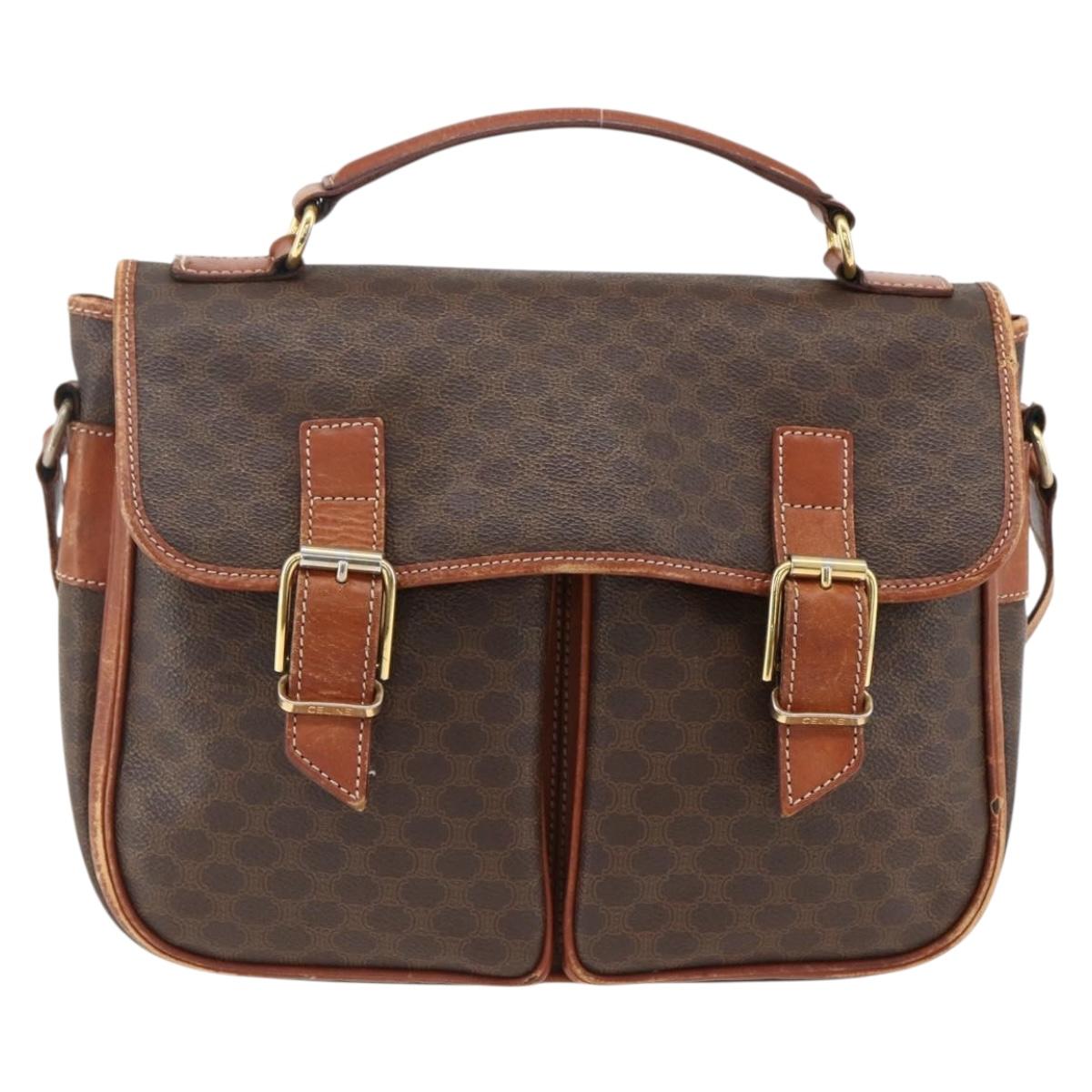 CELINE Macadam Canvas Shoulder Bag PVC Leather Brown Gold Auth bs33742
