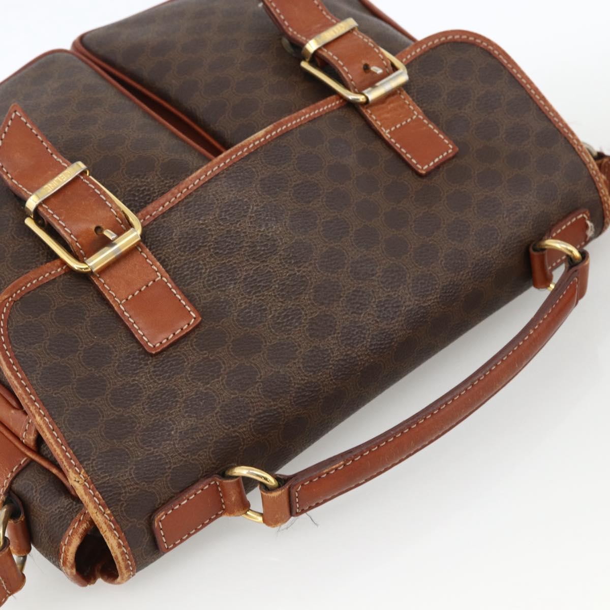 CELINE Macadam Canvas Shoulder Bag PVC Leather Brown Gold Auth bs33742