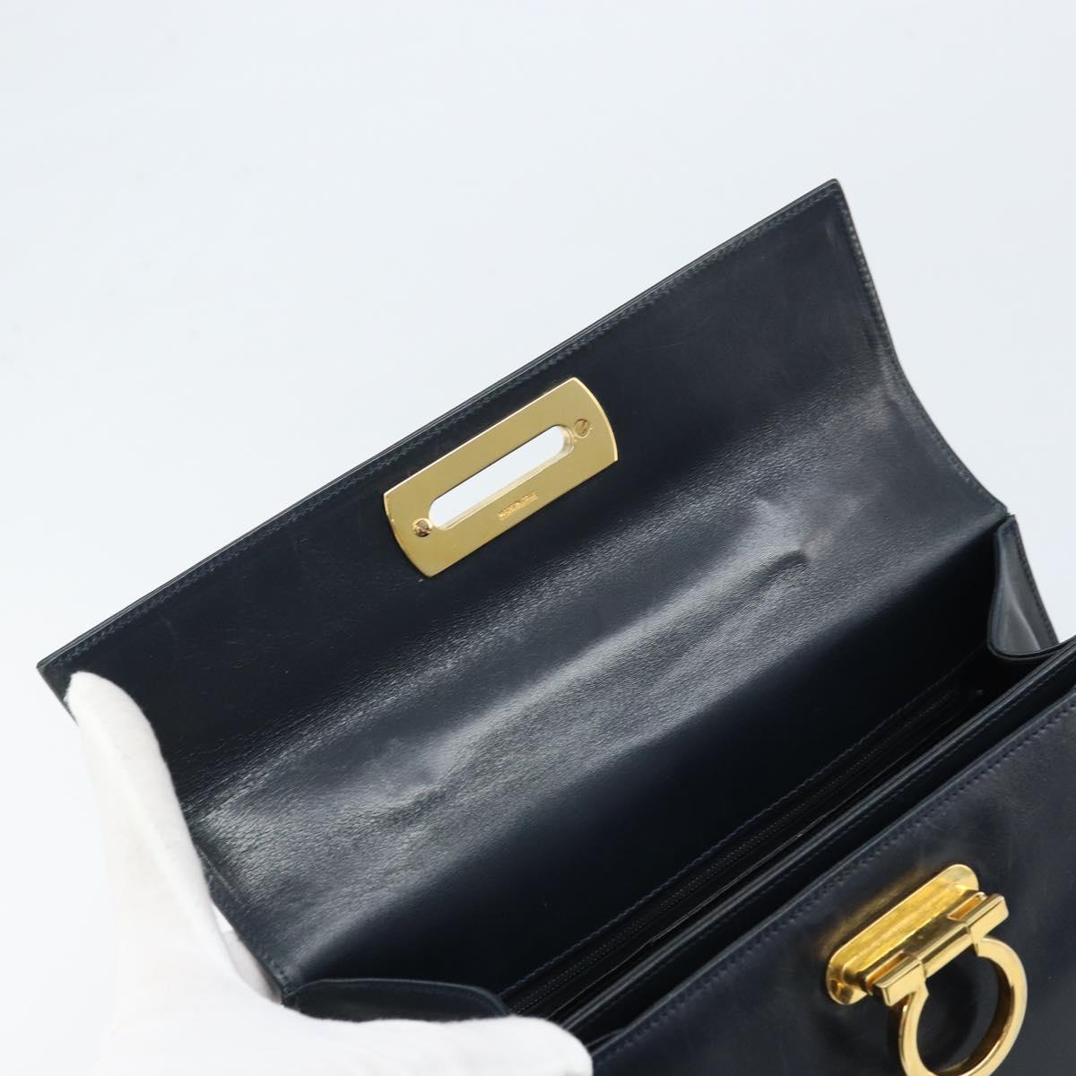 Salvatore Ferragamo Gancini Hand Bag Leather Navy Gold Auth bs33743