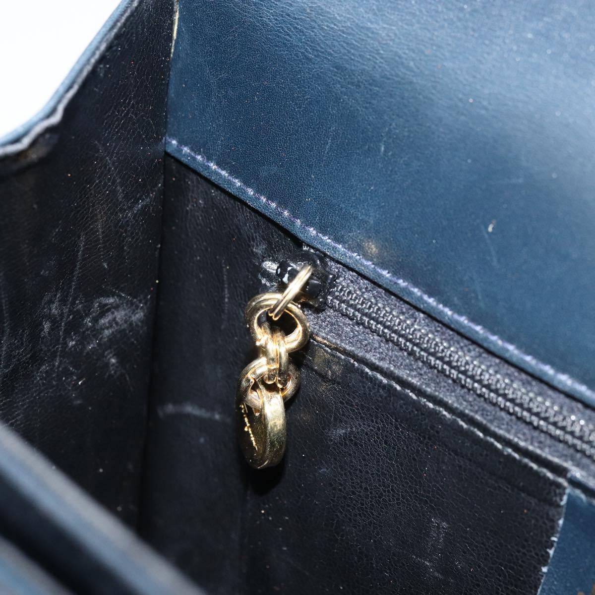 Salvatore Ferragamo Gancini Hand Bag Leather Navy Gold Auth bs33743