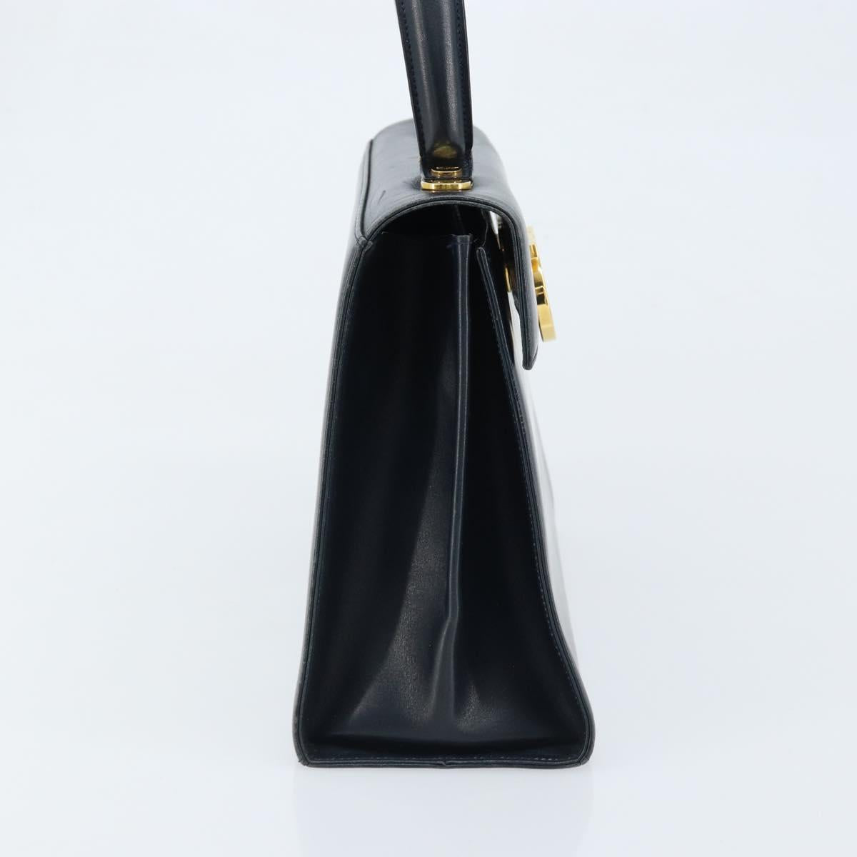 Salvatore Ferragamo Gancini Hand Bag Leather Navy Gold Auth bs33743