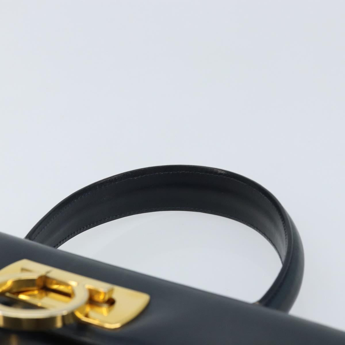 Salvatore Ferragamo Gancini Hand Bag Leather Navy Gold Auth bs33743