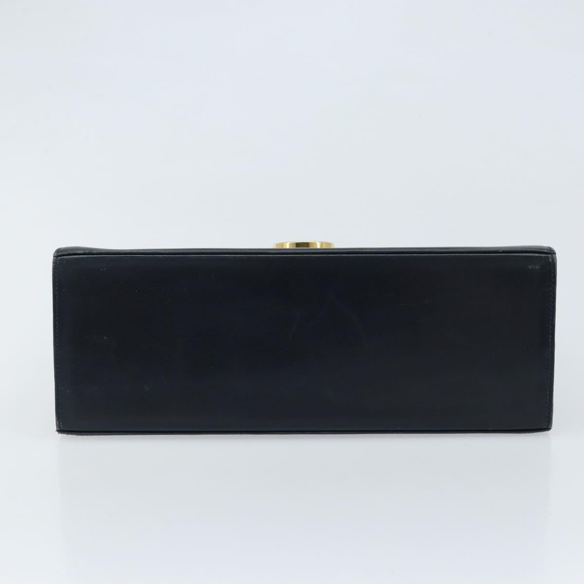 Salvatore Ferragamo Gancini Hand Bag Leather Navy Gold Auth bs33743