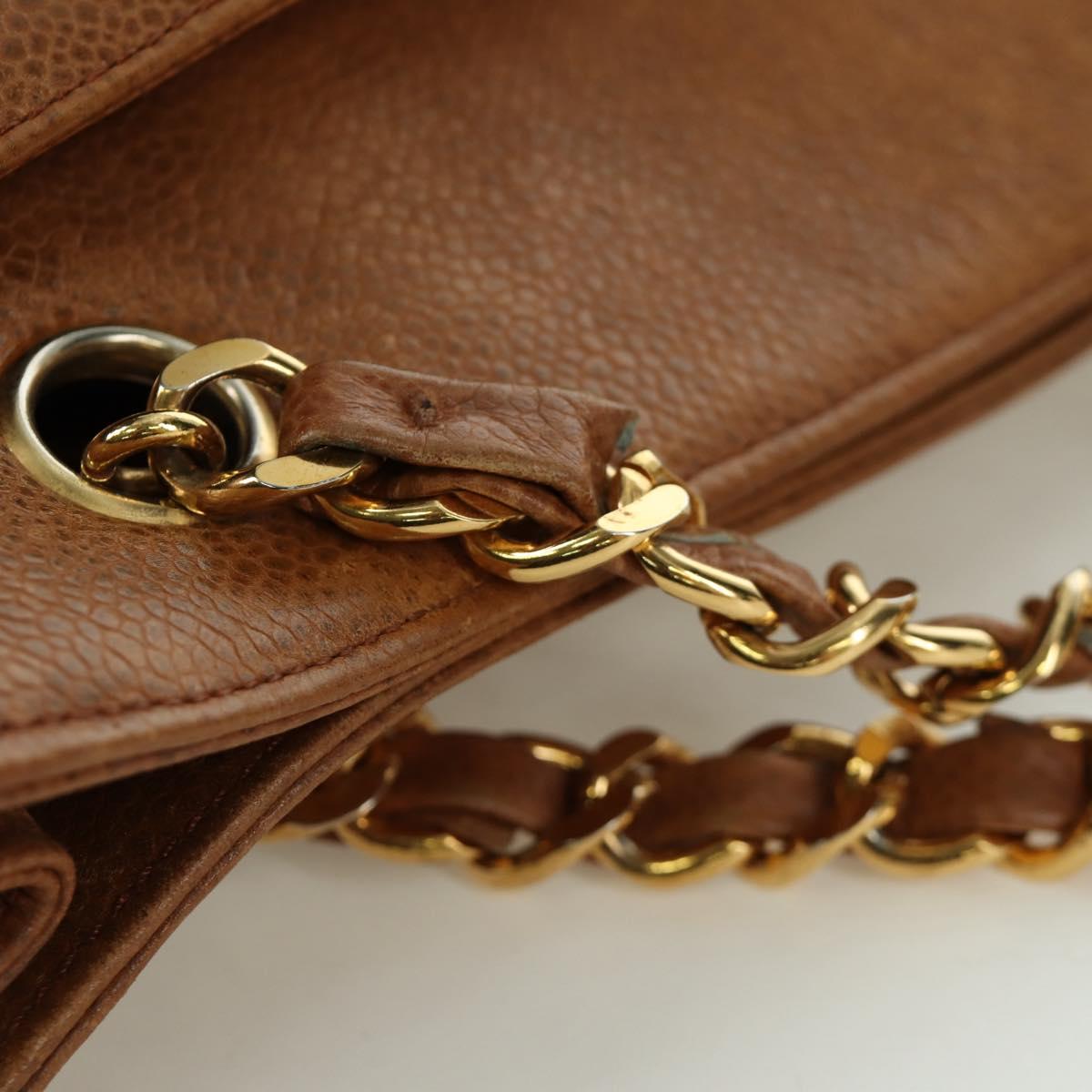 CHANEL Tote Bag Caviar Skin Brown Gold CC Auth bs33755A