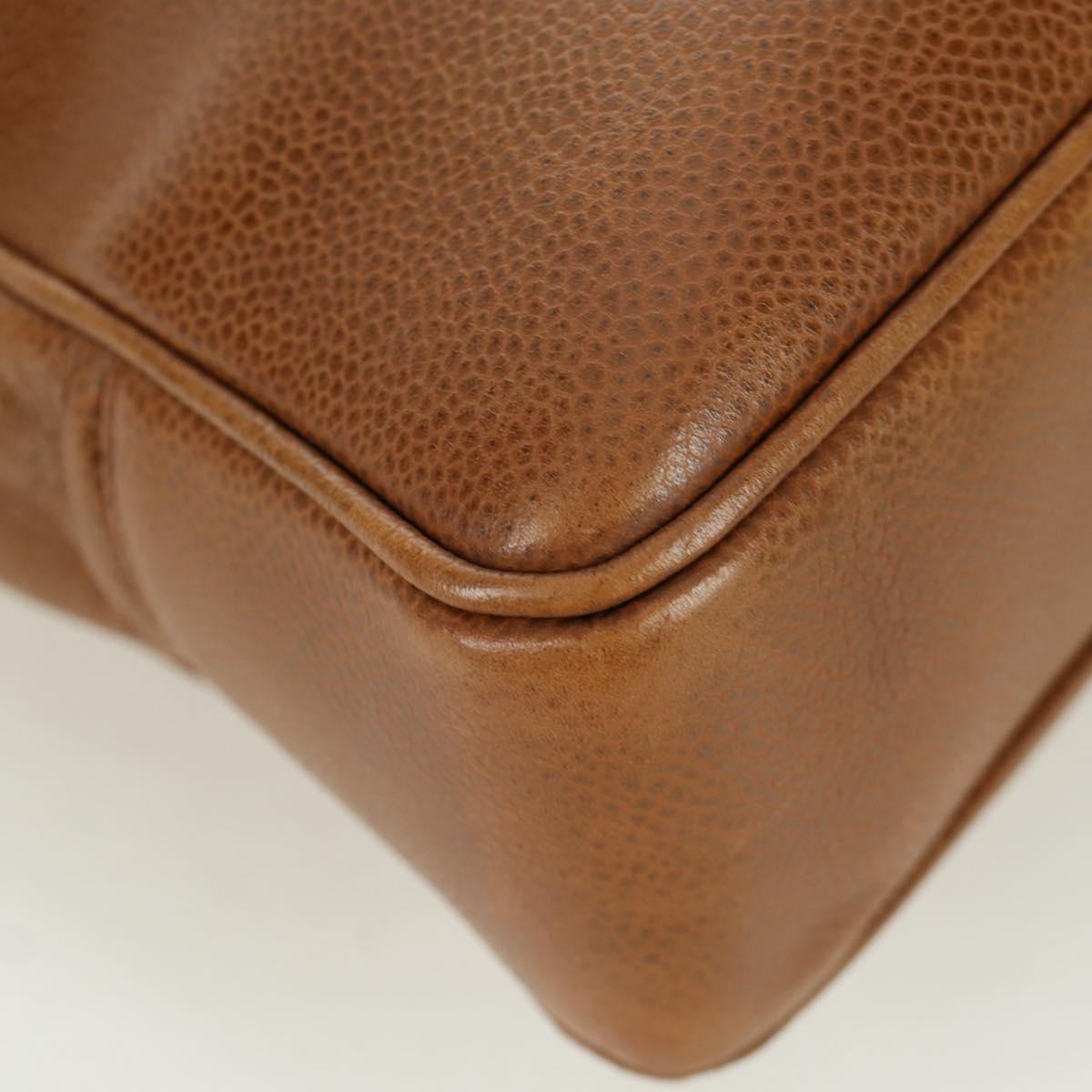 CHANEL Tote Bag Caviar Skin Brown Gold CC Auth bs33755A