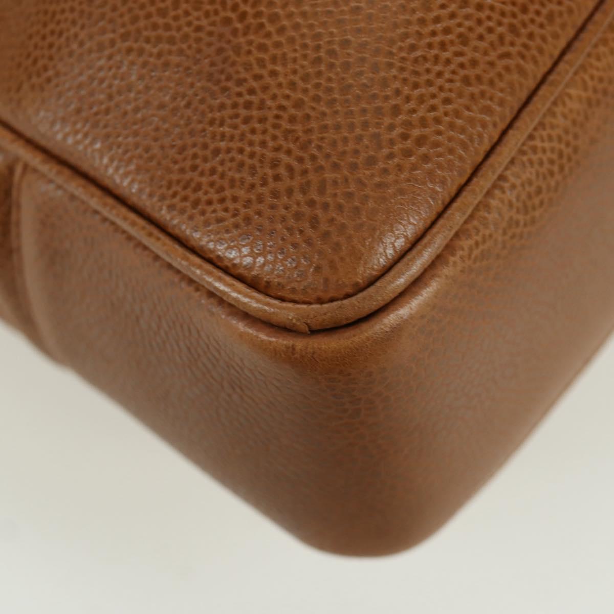 CHANEL Tote Bag Caviar Skin Brown Gold CC Auth bs33755A