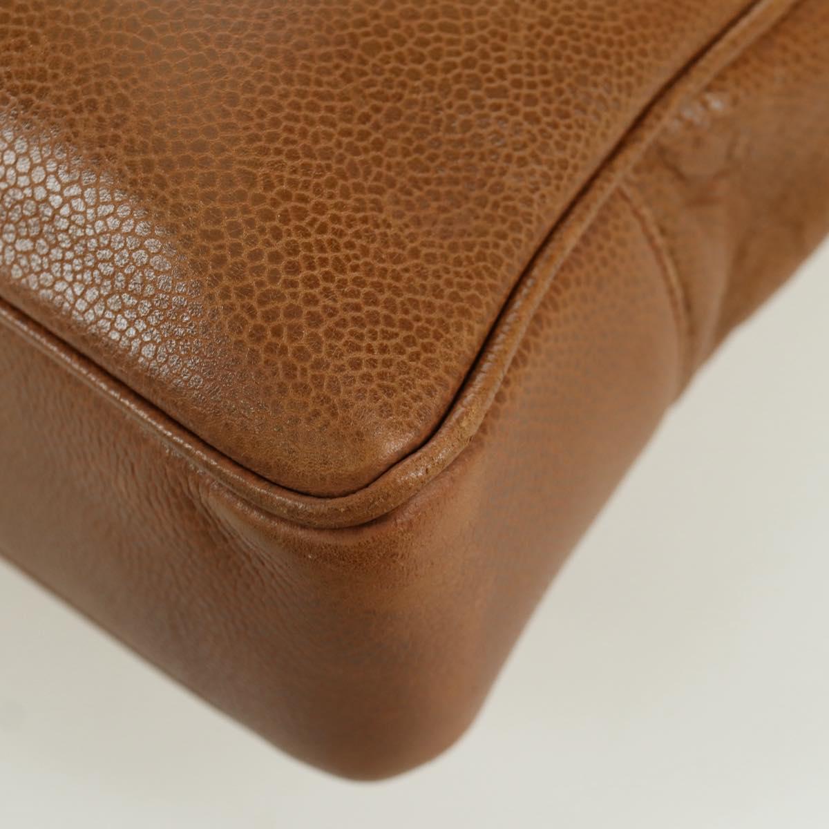 CHANEL Tote Bag Caviar Skin Brown Gold CC Auth bs33755A