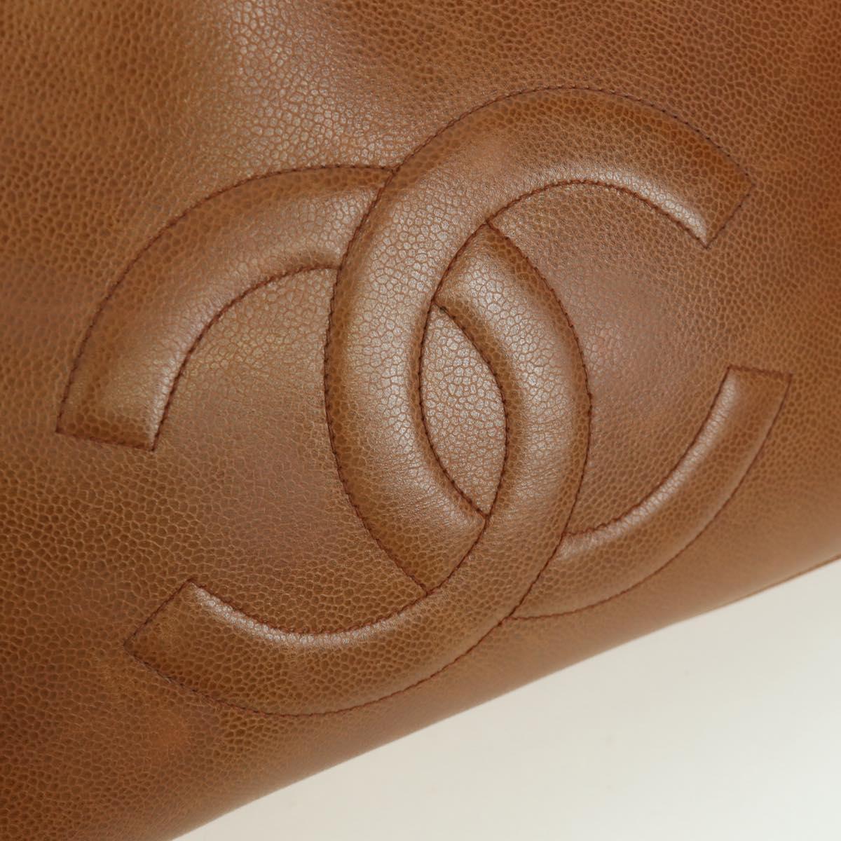CHANEL Tote Bag Caviar Skin Brown Gold CC Auth bs33755A