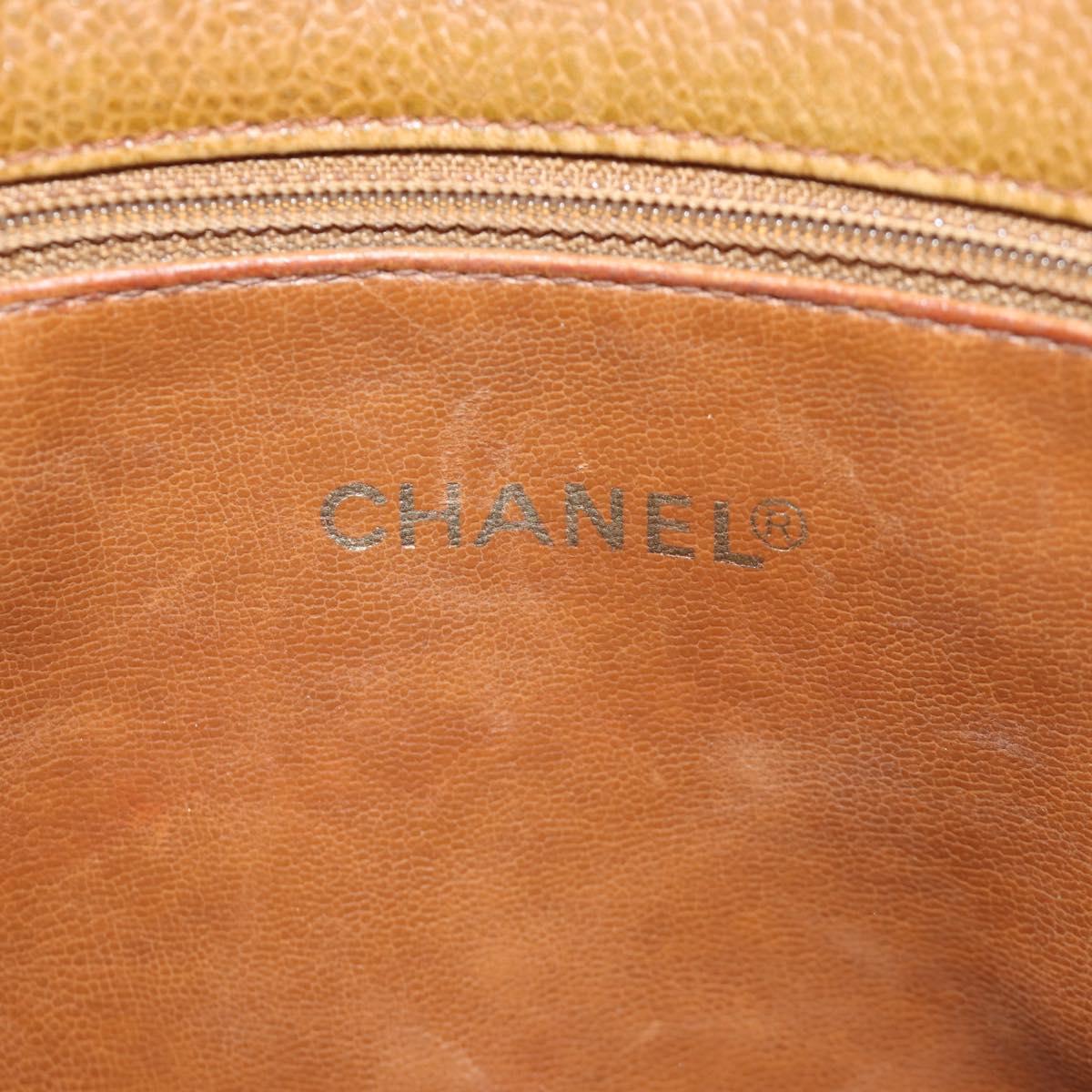 CHANEL Tote Bag Caviar Skin Brown Gold CC Auth bs33755A
