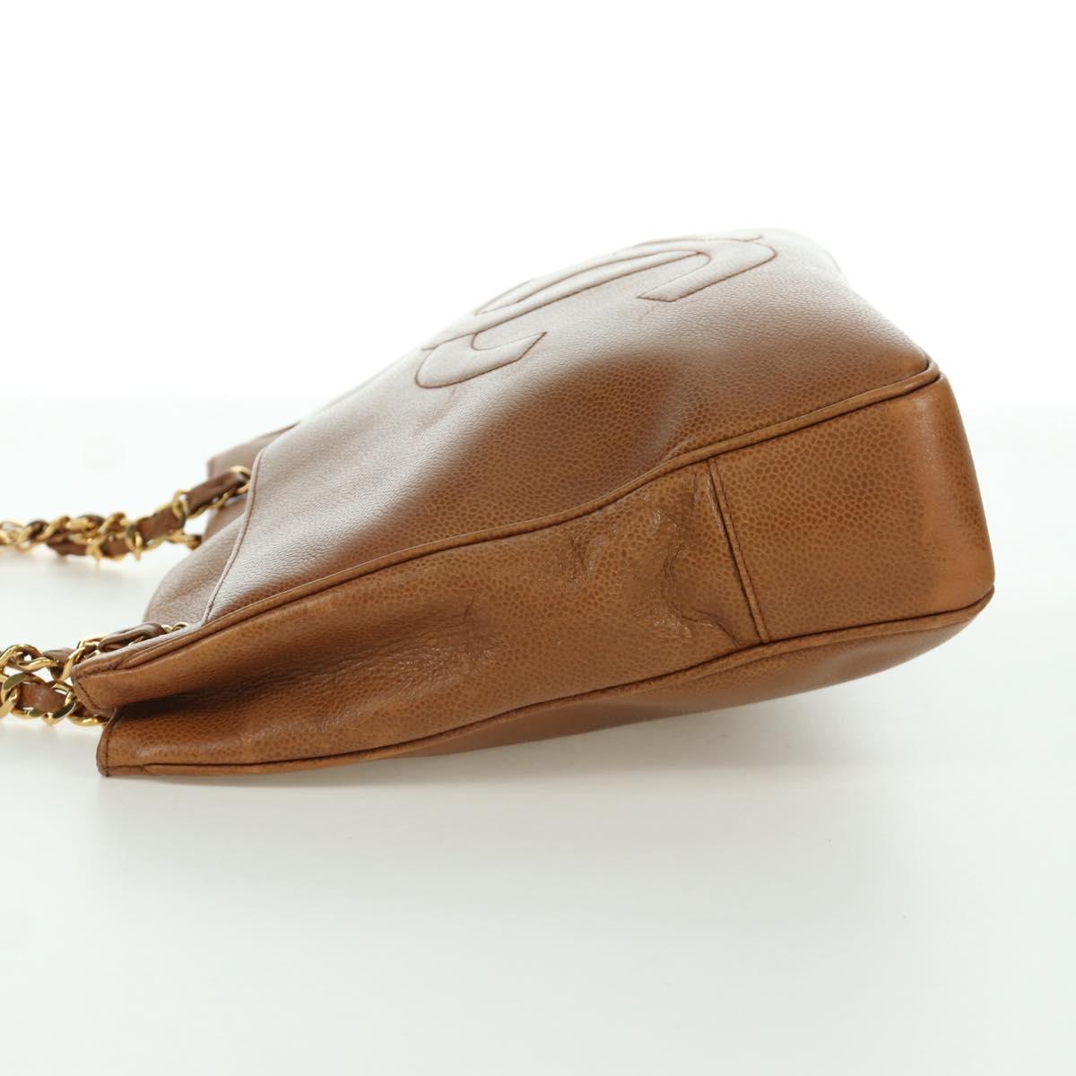 CHANEL Tote Bag Caviar Skin Brown Gold CC Auth bs33755A