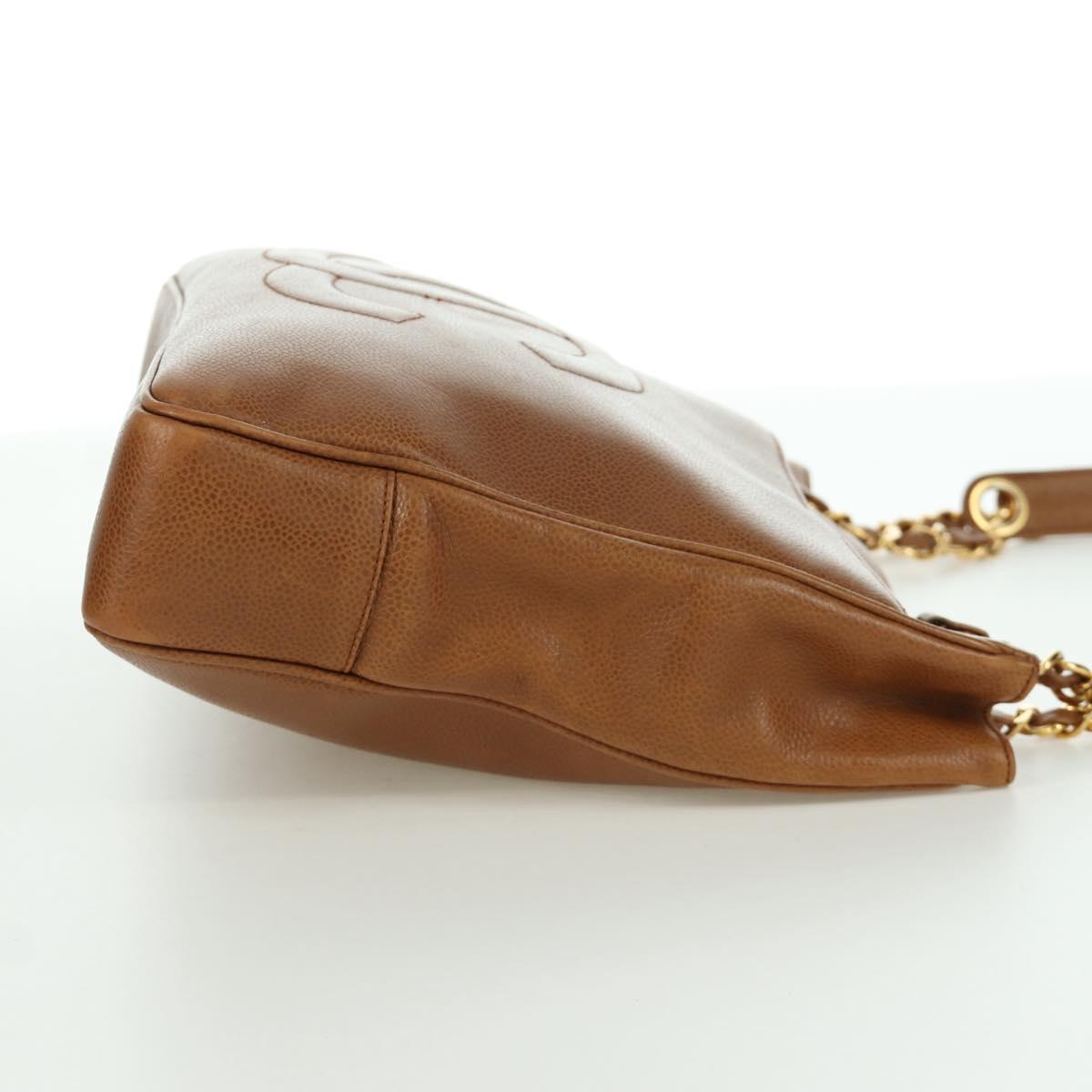 CHANEL Tote Bag Caviar Skin Brown Gold CC Auth bs33755A