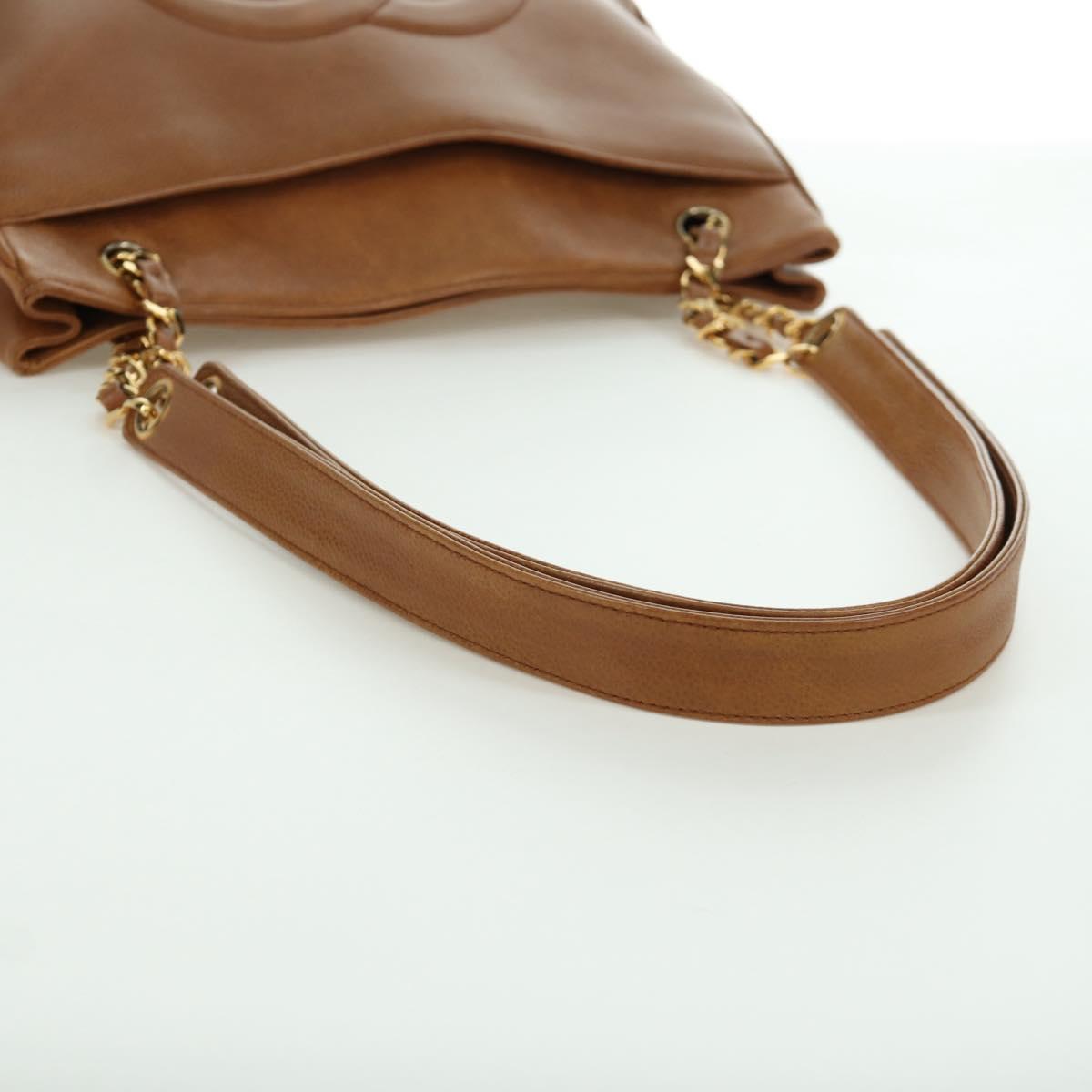 CHANEL Tote Bag Caviar Skin Brown Gold CC Auth bs33755A