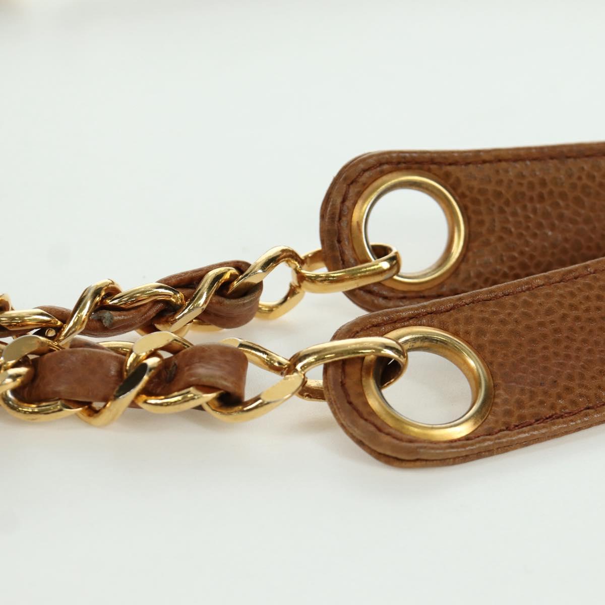 CHANEL Tote Bag Caviar Skin Brown Gold CC Auth bs33755A