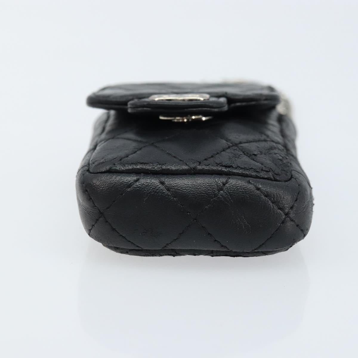 CHANEL Matelasse Pouch Lamb Skin Black Silver CC Auth bs33759