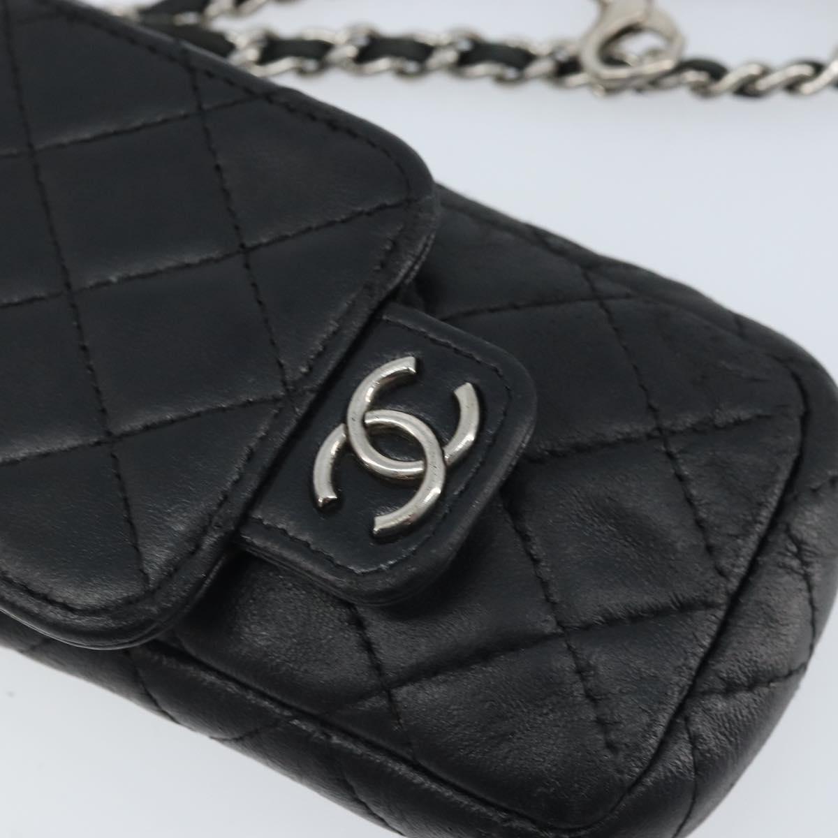 CHANEL Matelasse Pouch Lamb Skin Black Silver CC Auth bs33759