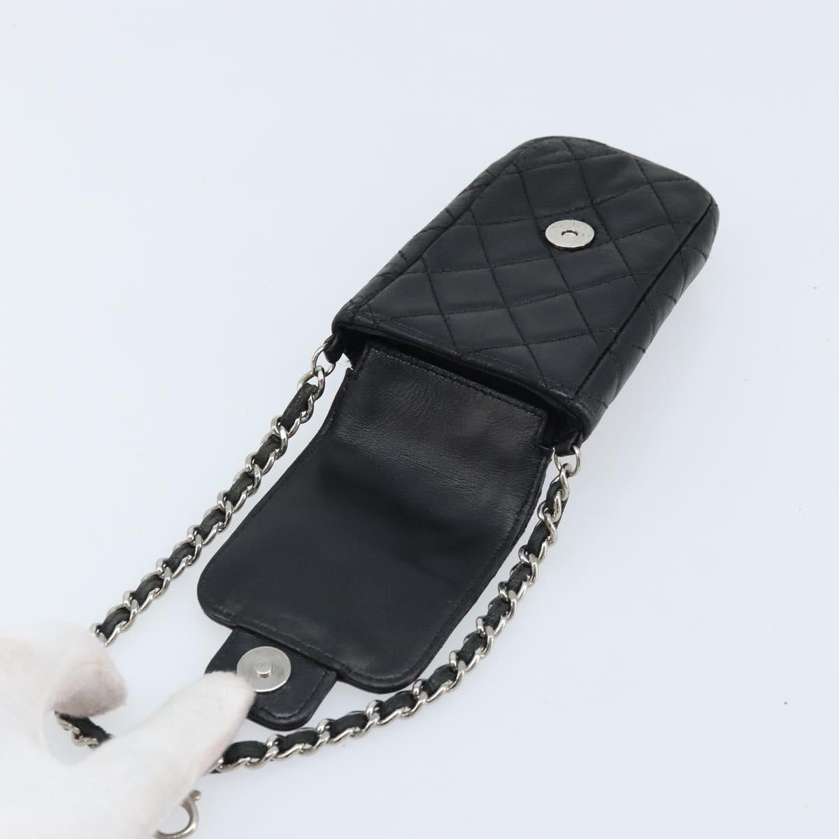 CHANEL Matelasse Pouch Lamb Skin Black Silver CC Auth bs33759