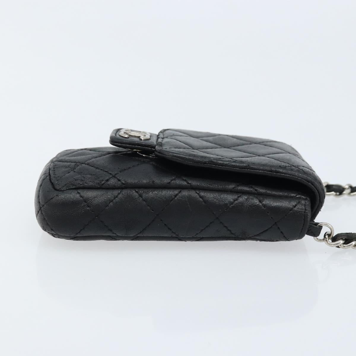 CHANEL Matelasse Pouch Lamb Skin Black Silver CC Auth bs33759