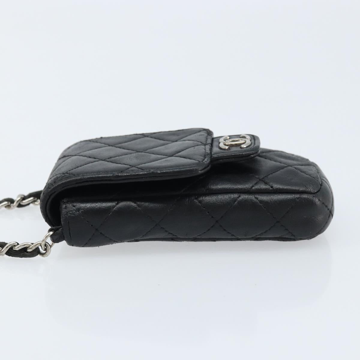 CHANEL Matelasse Pouch Lamb Skin Black Silver CC Auth bs33759